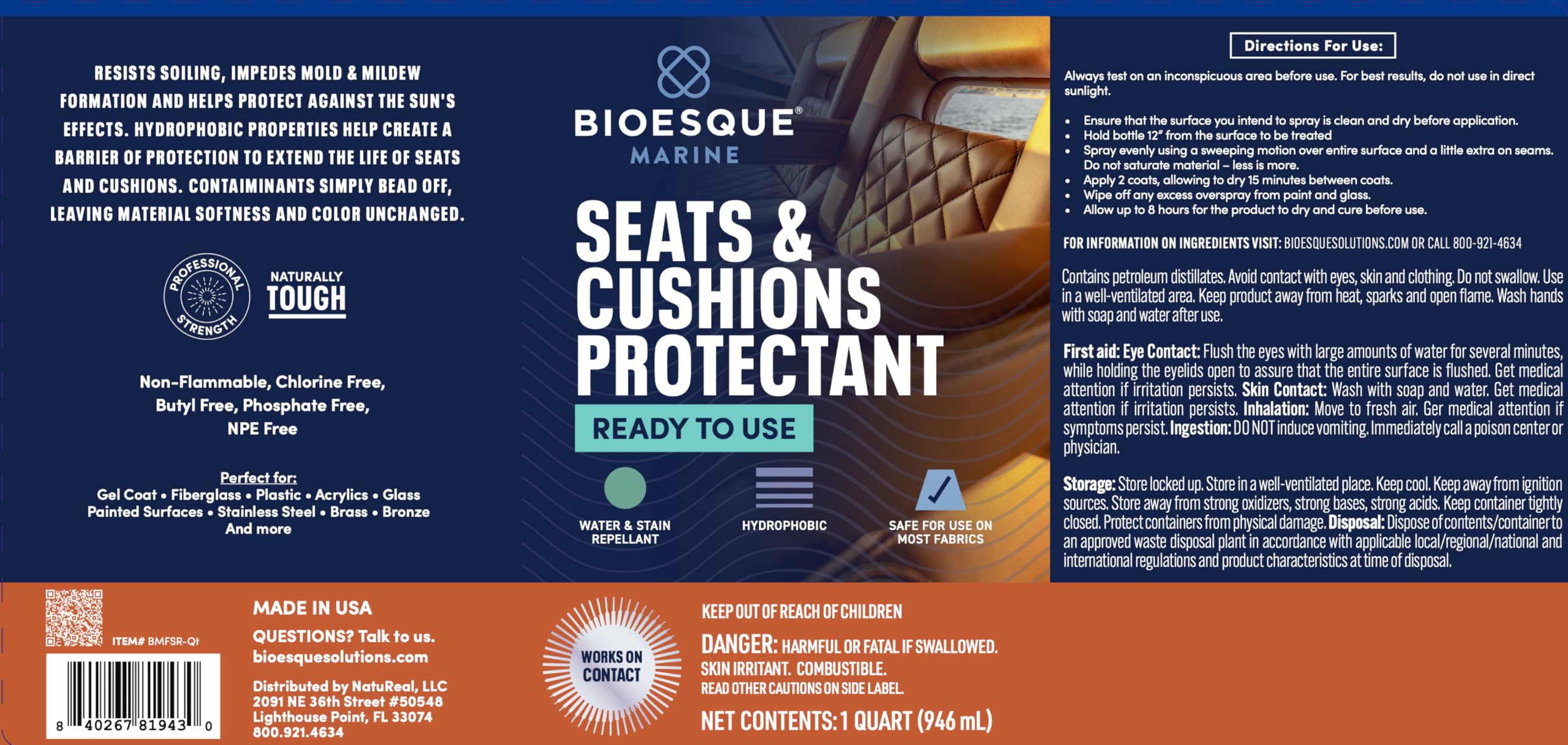 Bioesque Marine Seats & Cushions Protectant, 32 Fluid Ounce (Pack of 1)