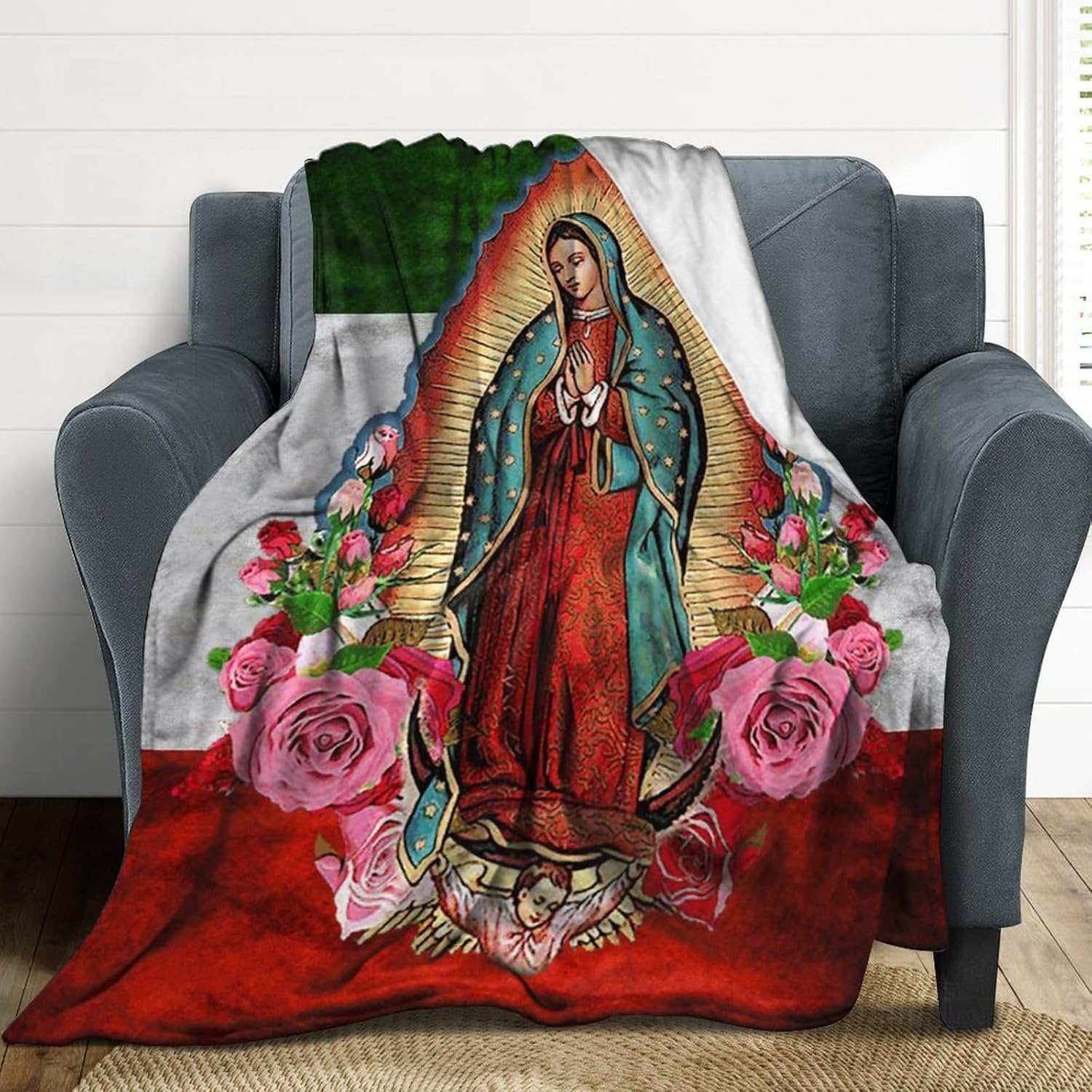 Virgin Mary Our Lady of Guadalupe Blanket Super Soft Flannel Warm Blankets - for Bed Sofa Bedrooms Travel Home Decoration Throw Blanket (60X80) inch