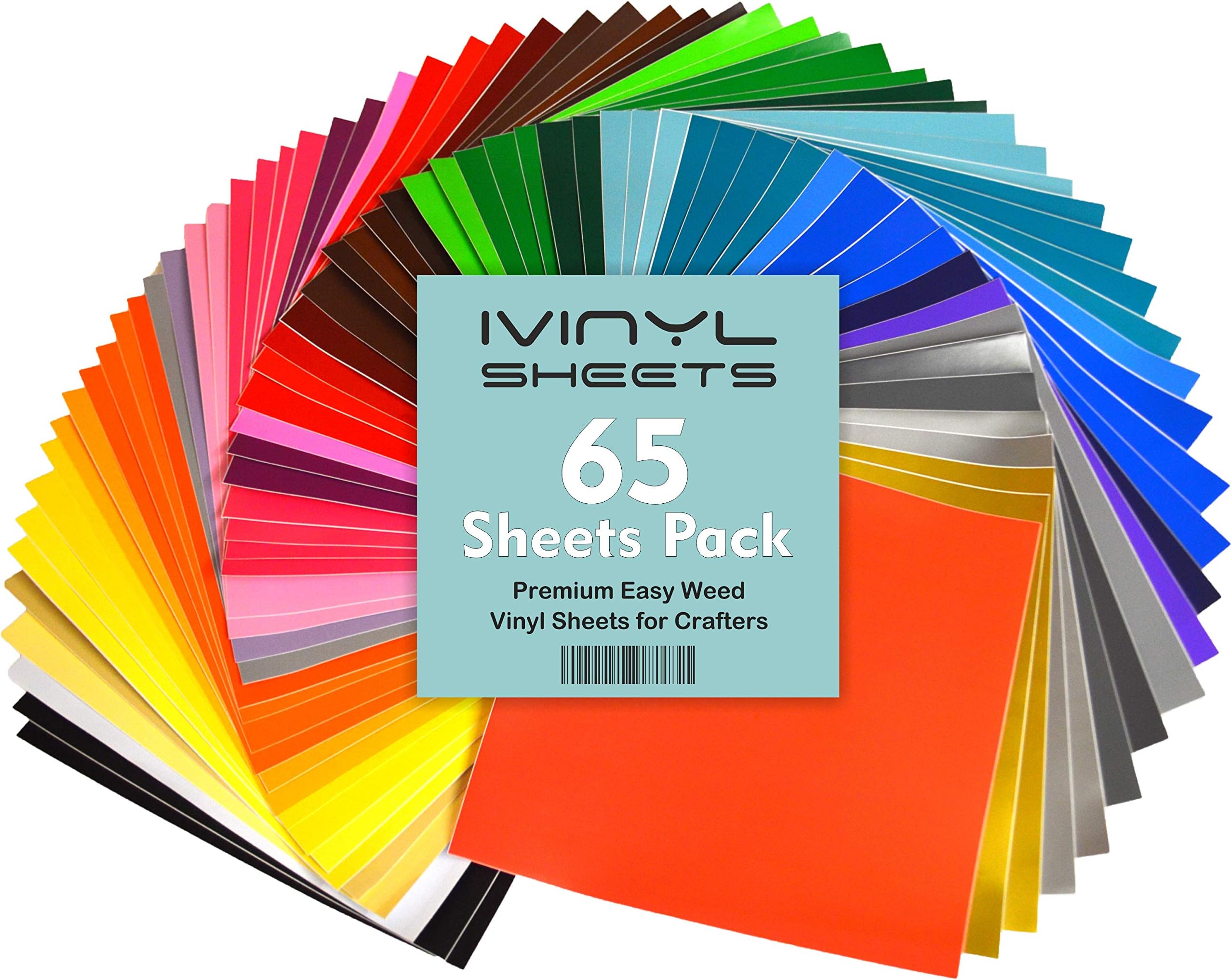 65 Sheets 12" x 12" Permanent Self Adhesive Backed Vinyl Sheets - 65 Glossy & Matt Assorted Colors Sheets for Cricut, Craft Cutters, Silhouette Cameo & Crafting Machines