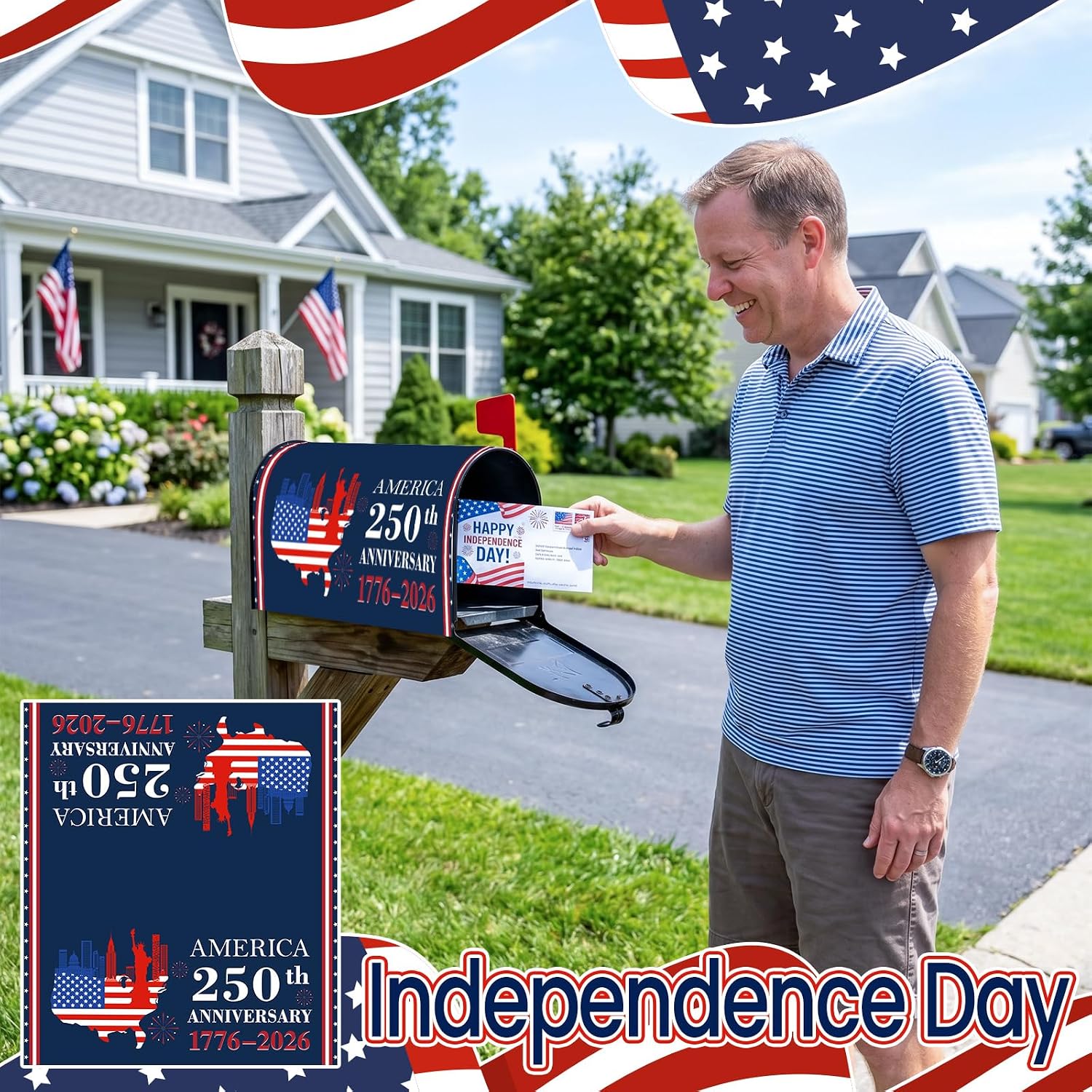 Independence Day Mailbox Cover Magnetic Patriotic American Flag Magnetic Mailbox Cover 250 Anniversary USA Decoration 4th of July Wraps Post Letter Box Cover for Home Garden Decor image 2
