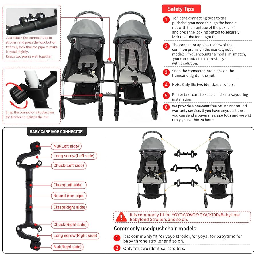 3pcs Twin Pushchair Connectors Baby Stroller Detachable Connectors Adjustable Lightweight | Seychelles