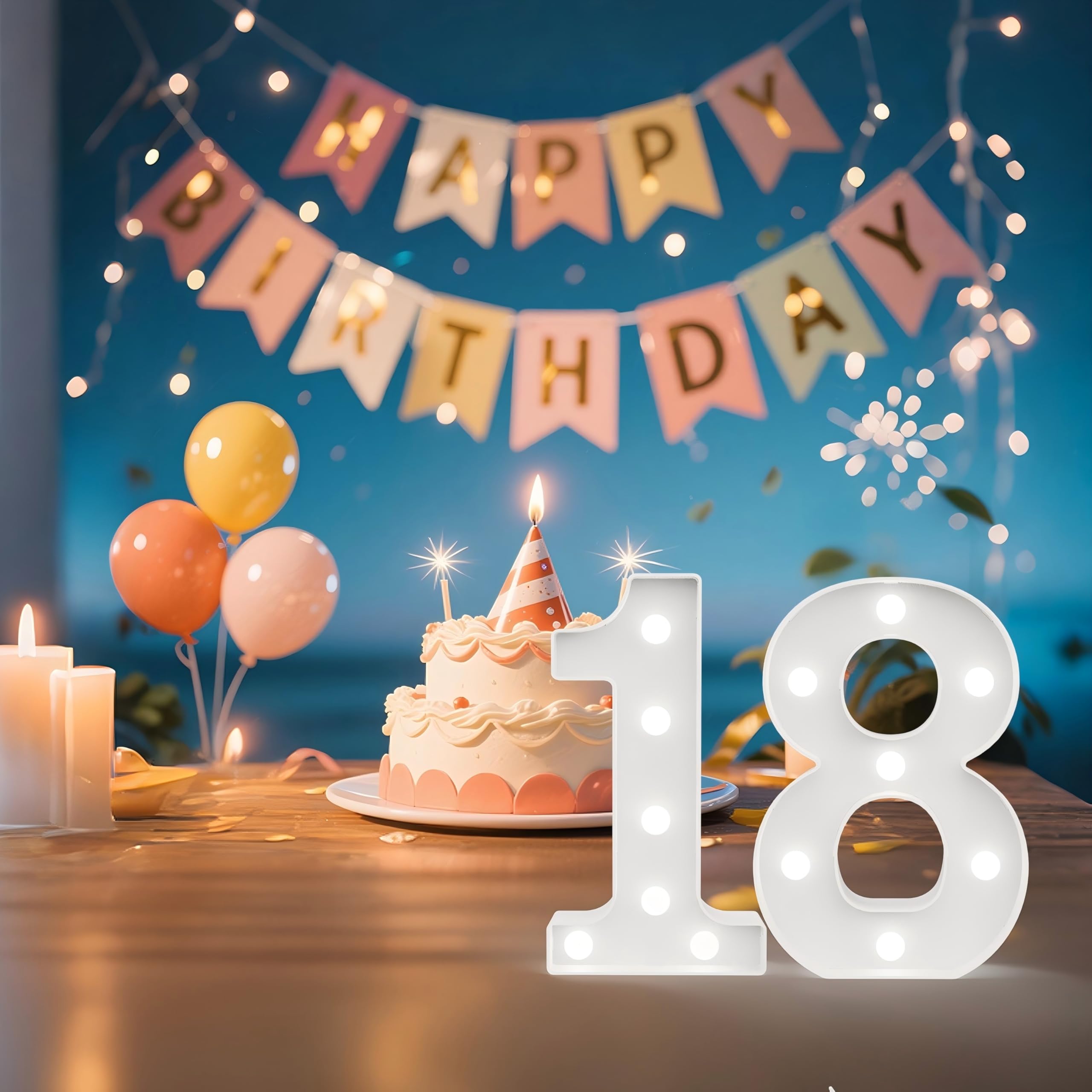 Ledido LED Light Up Marquee Numbers Sign - Cool & Warm Light up Numbers for 18th Birthday Decorations, LED Number Lights for Wedding Anniversary Grad Home Bedroom Table Wall Party Decor, Number 18 — view 6