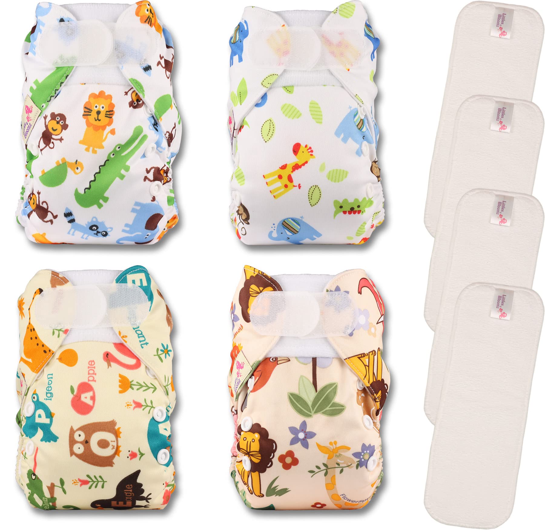 Littles & Bloomz Pocket Wiederverwendbare Babywindeln, Frühchen, 4 Windeln, 4 Mikrofaser-Einsätze, NB-406MF4