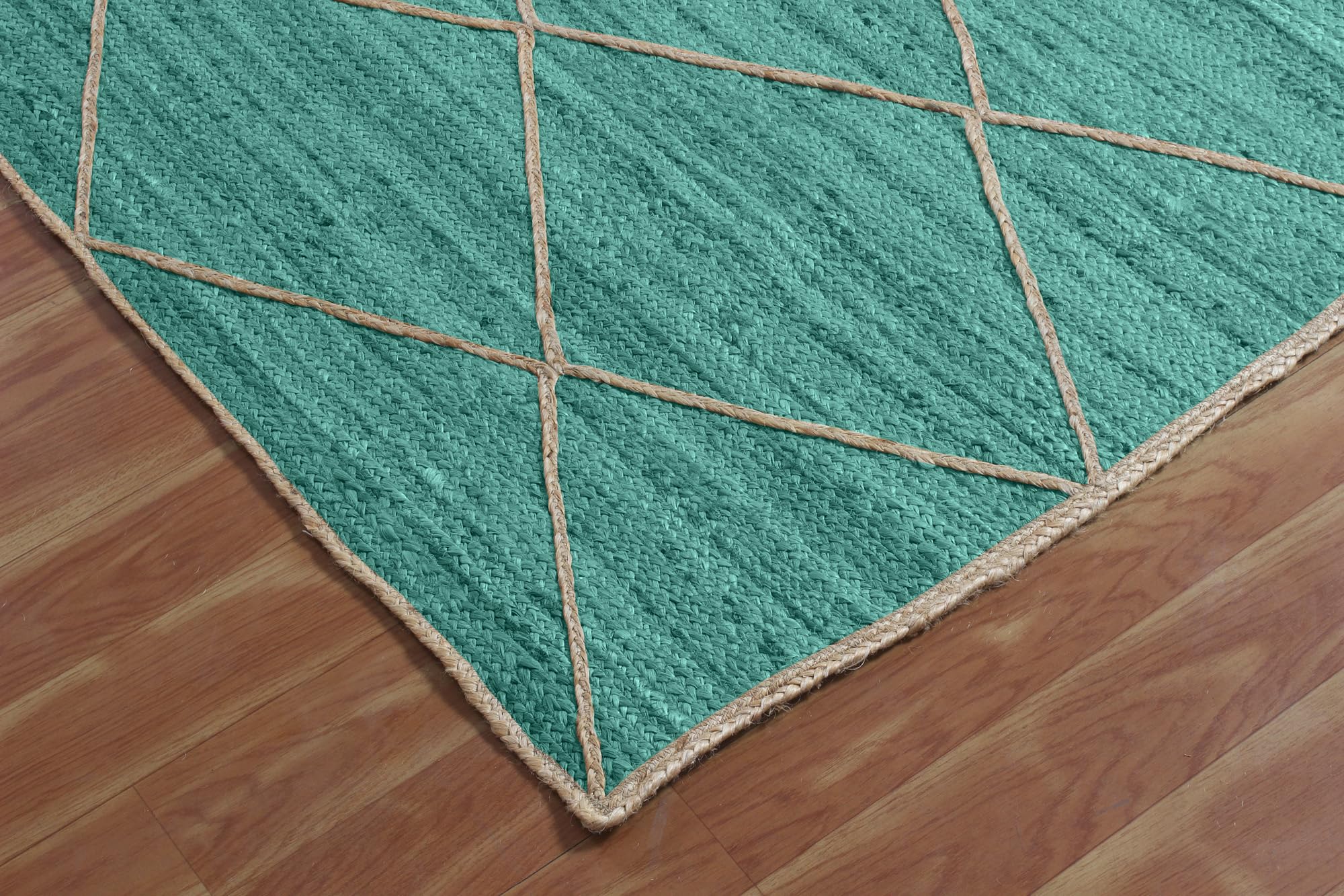 Bieżnik - 2,6 x 14 cm, dywan kilim, turkusowo-zielony i beżowy pleciony dywan z juty do wewnątrz, na zewnątrz, dywan o dużym natężeniu ruchu, do domu i przedpokoju, na korytarz i chodnik na