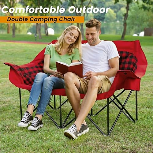 Miniatura 3 de QUYUAN Silla de campamento doble para adultos, silla plegable resistente para 800 libras, cómodas sillas de césped con totalmente acolchado, sillas