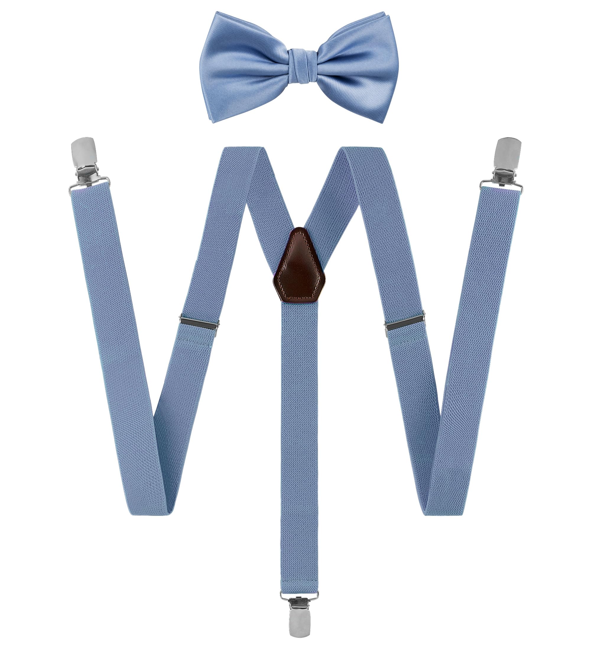 TIE G Solid Color Men's Suspender + Woven Bow Tie Set for Wedding : Vivid Color, Adjustable Brace, Strong Clip, Elastic Band