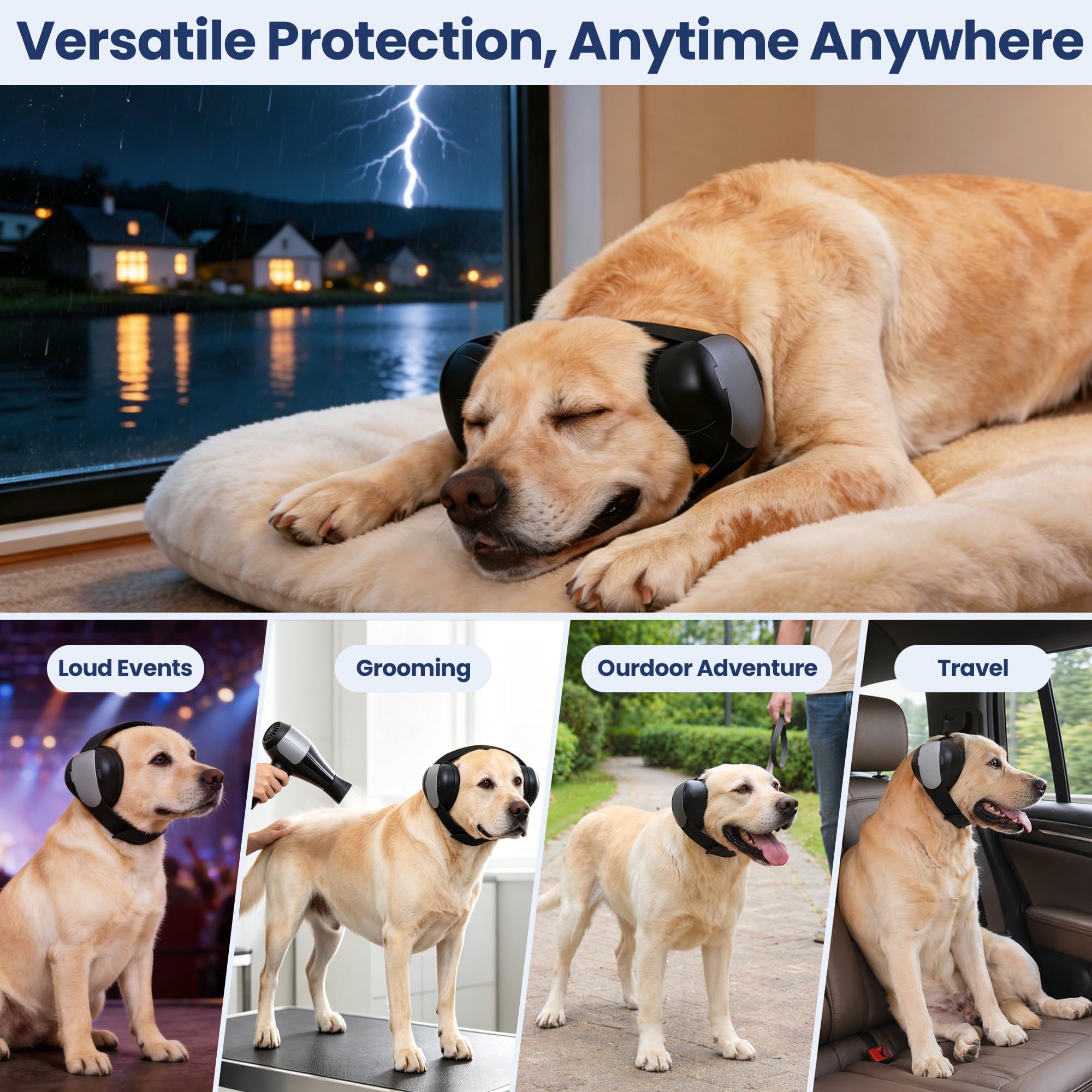 Casque anti-bruit pour chien avec sangles réglables et flexibles 35 dB NRR