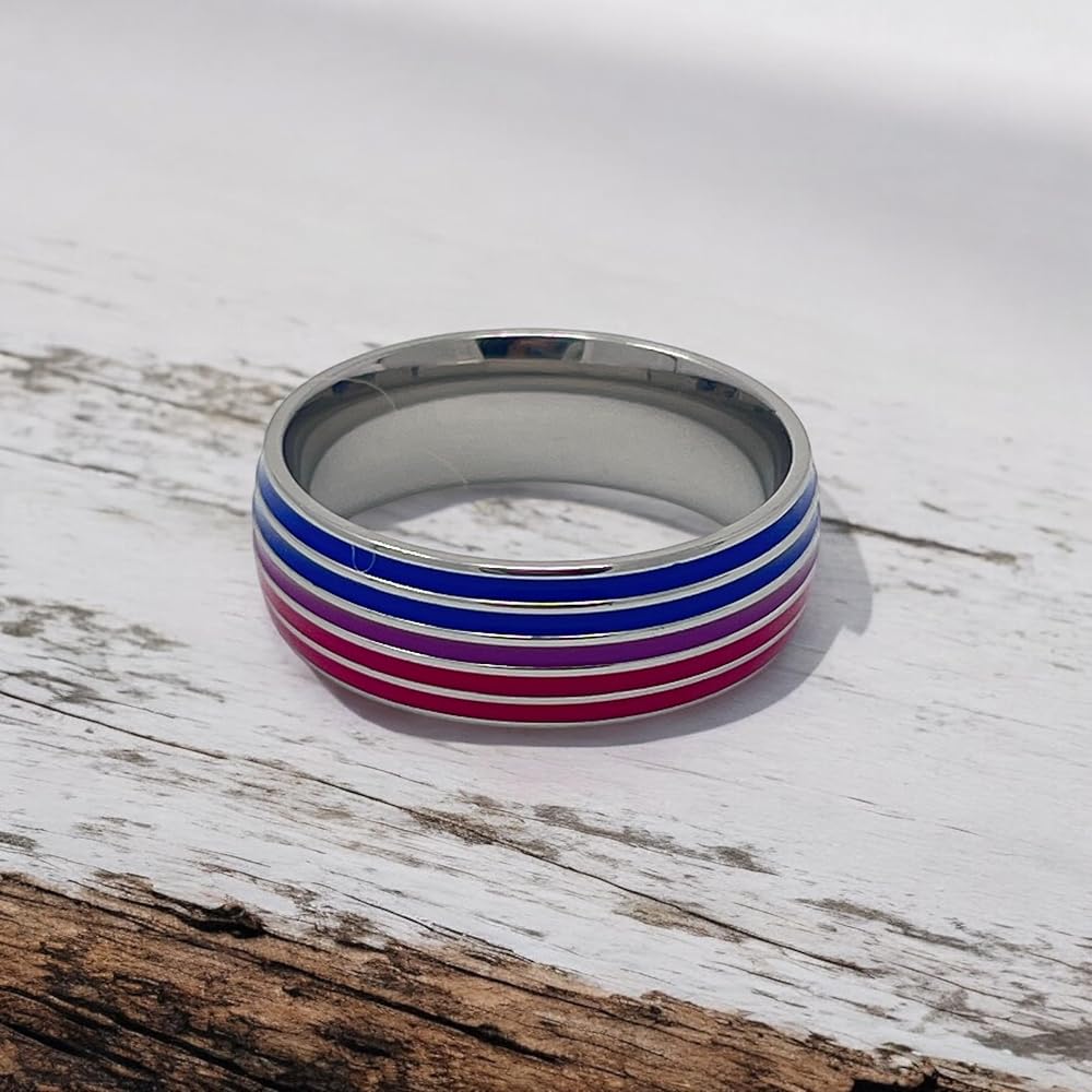 Bisexual BI Pride Flag Stainless Steel Comfort Fit Band Ring