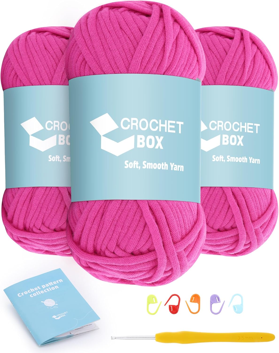 Magenta Crochet Yarn for Beginners Cotton Nylon Blend, 4 Medium Weight, Easy to See