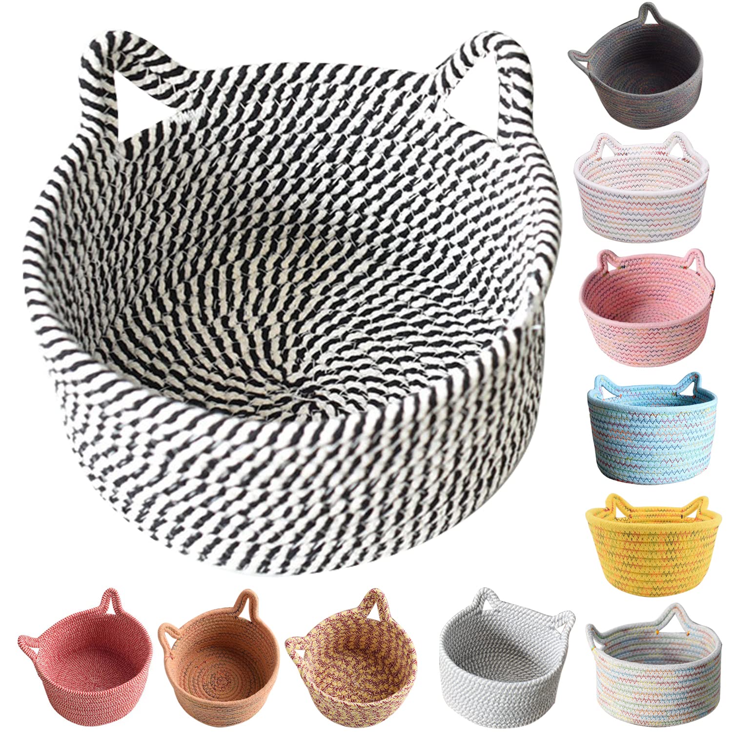 Thildani Small Woven Cotton Rope Basket Empty Decorate Gift Cute Storage Organizing Dog Cat Pet Toy Box Baby Nursery Clothes Sock Changing Table Bathroom Closet Towel Shelf Desk Little Mini Boho Bin