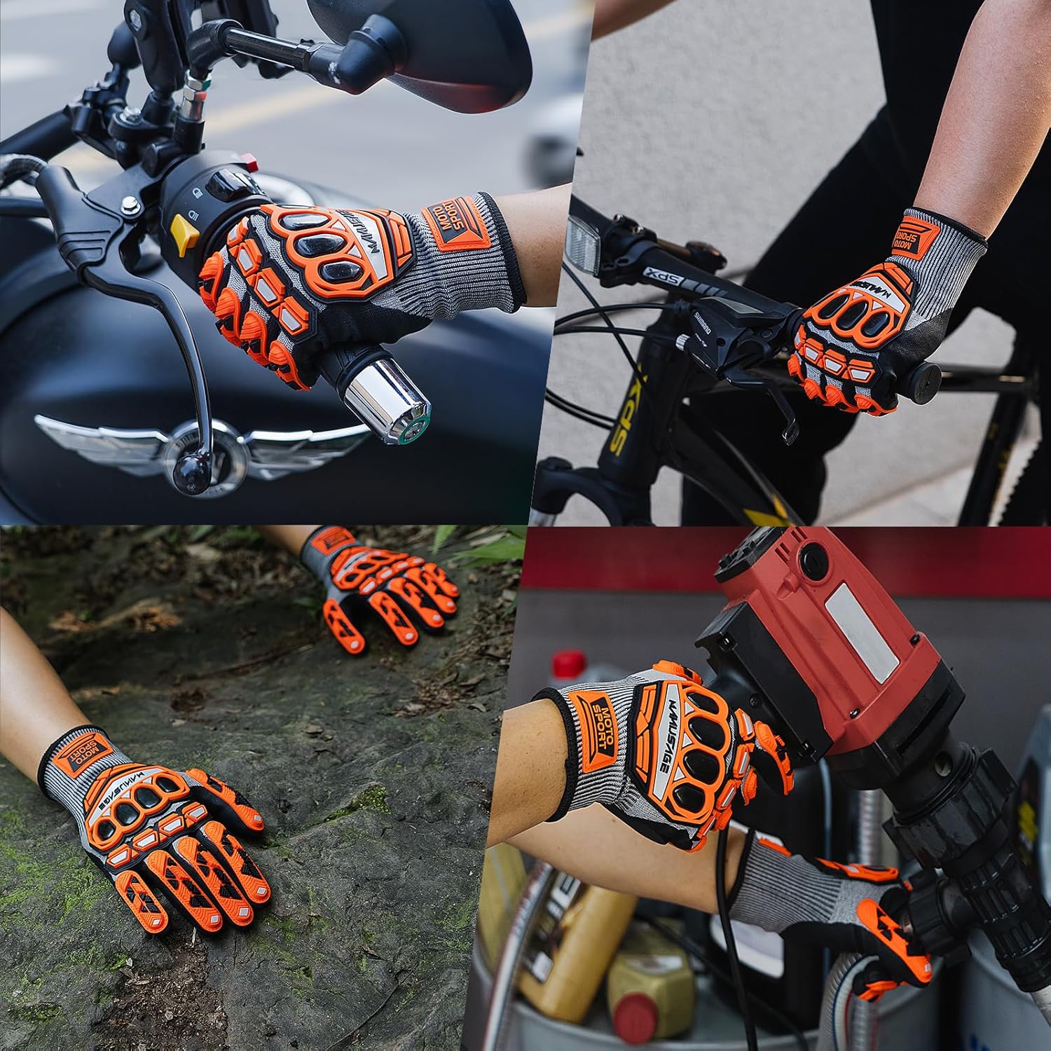 MANUSAGE Safety Work Gloves Microfoam Nitrile coated, Anti Vibration Gloves With TPR Impact Protection, Touchscreen Gloves For Riding, Construction, Mechanic, Orange, XL, 1 Pair