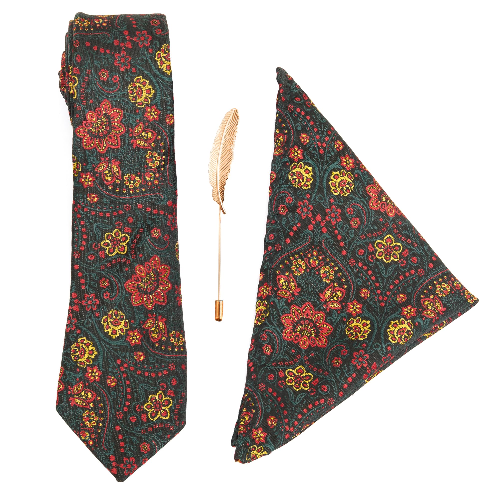to the nines Dark Green Floral Men's Tie, Pocket Square & Lapel Pin-picture-38