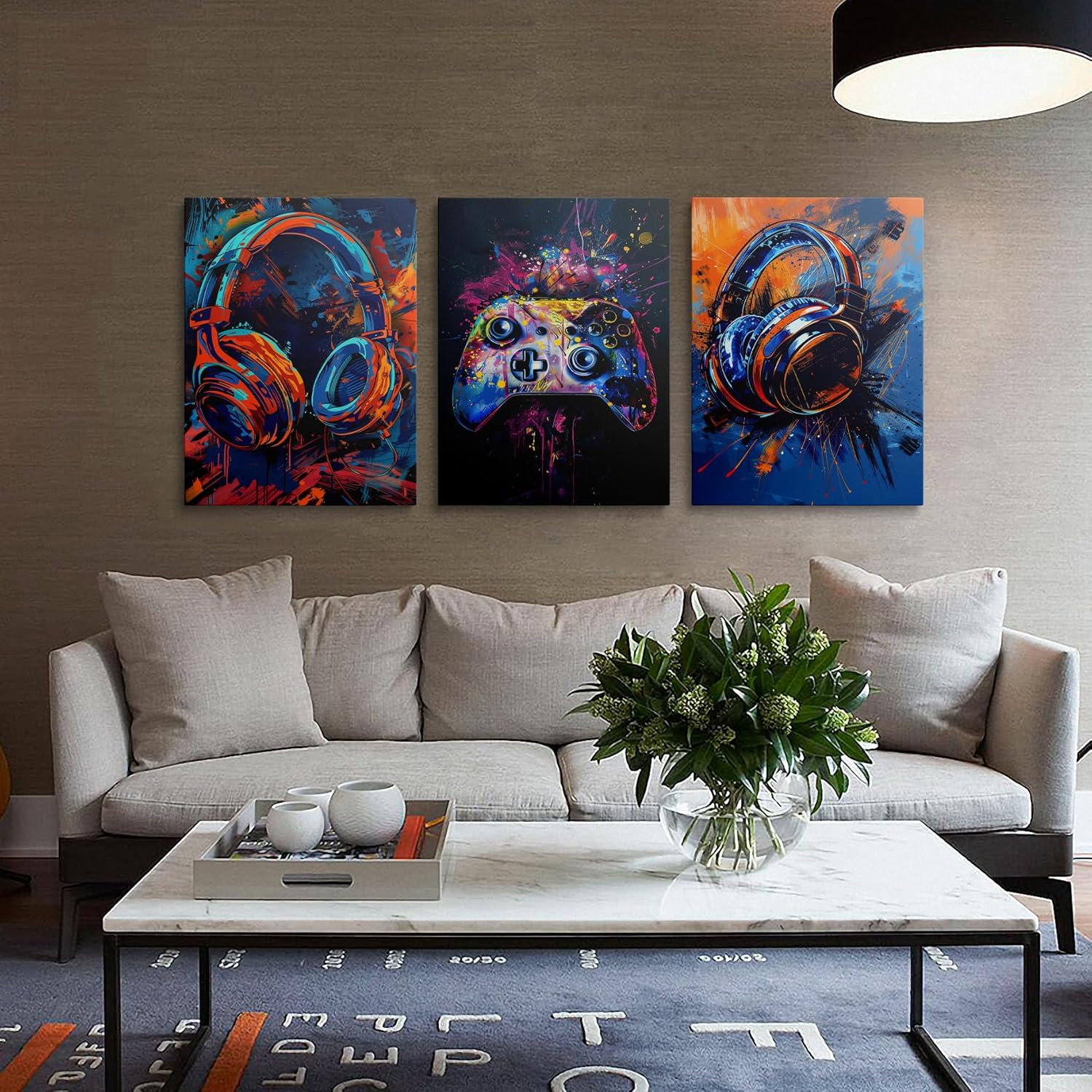 3 Pieces Canvas Wall Art Framed Painting Prints Posters Artwork Cool Game Room Decor Gamer Room Decor For Boys Bedroom Aesthetic Trendy Teen Boys Room Wall Decor 12x16 Inches (12" x16“x3)