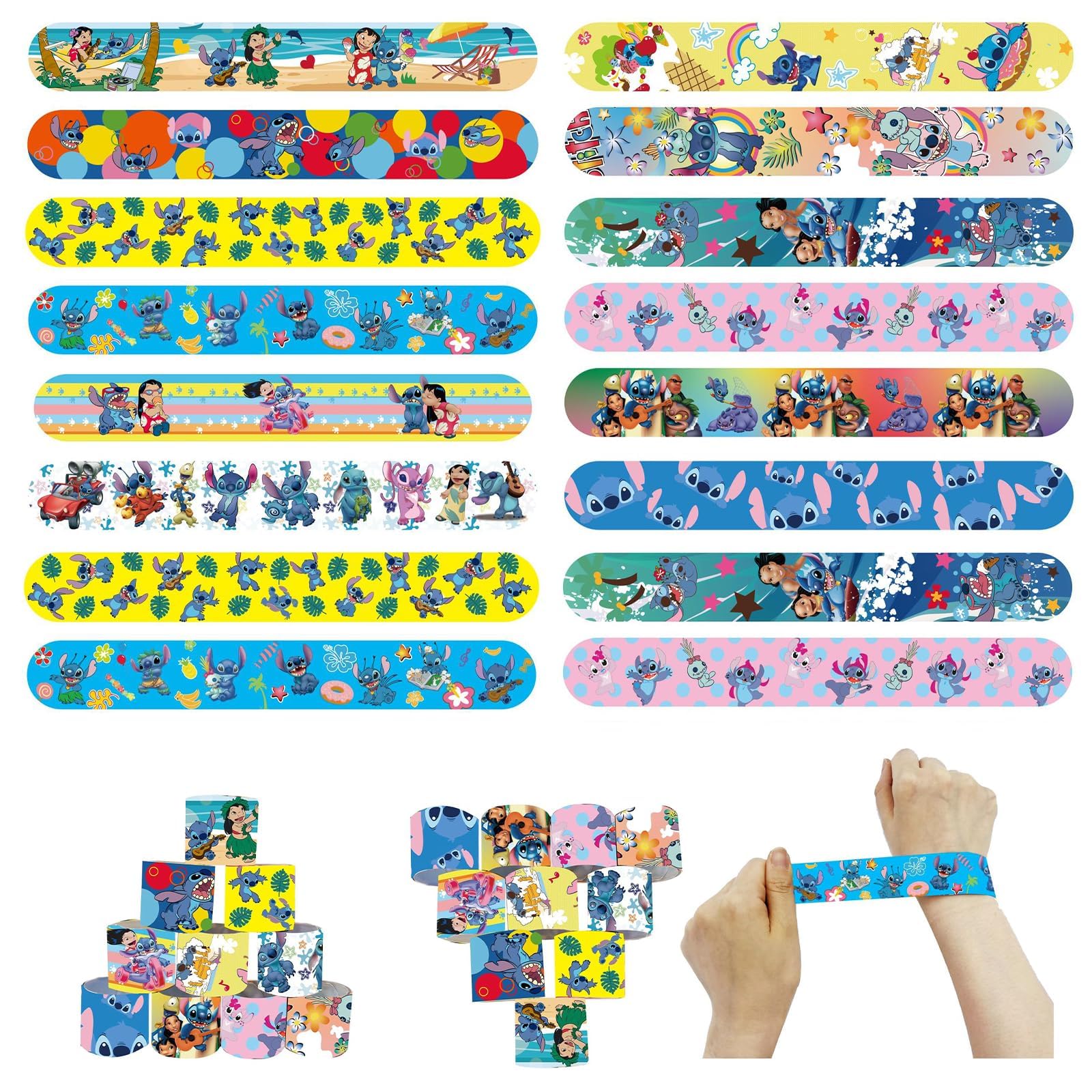 POPOYU 24Pcs Sti Party Bags Fillers Kids Slap Bands,Sti Slap Bands Slap Bracelets Wristband Party Favours for Girls Boys Party Bag Fillers Birthday Classroom Gifts