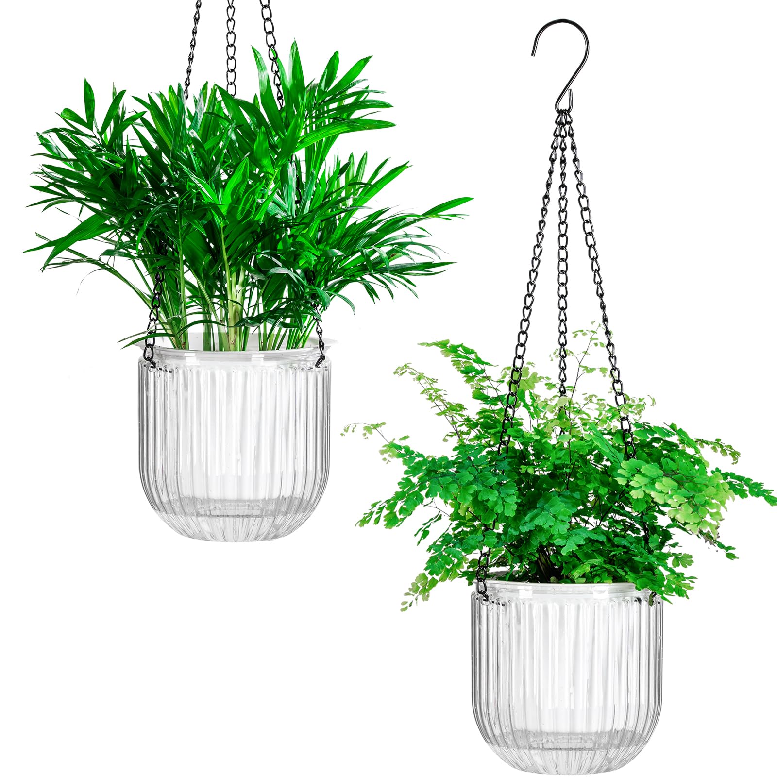 Josteve 5.3 Inch 2 Pcs Self Watering Hanging Planter Indoor Plant Pots with Drainage Holes, Outdoor Hanging Planters Flower Pot Basket, Visible Water Level, Plant Hanger Home Decor, Gardening