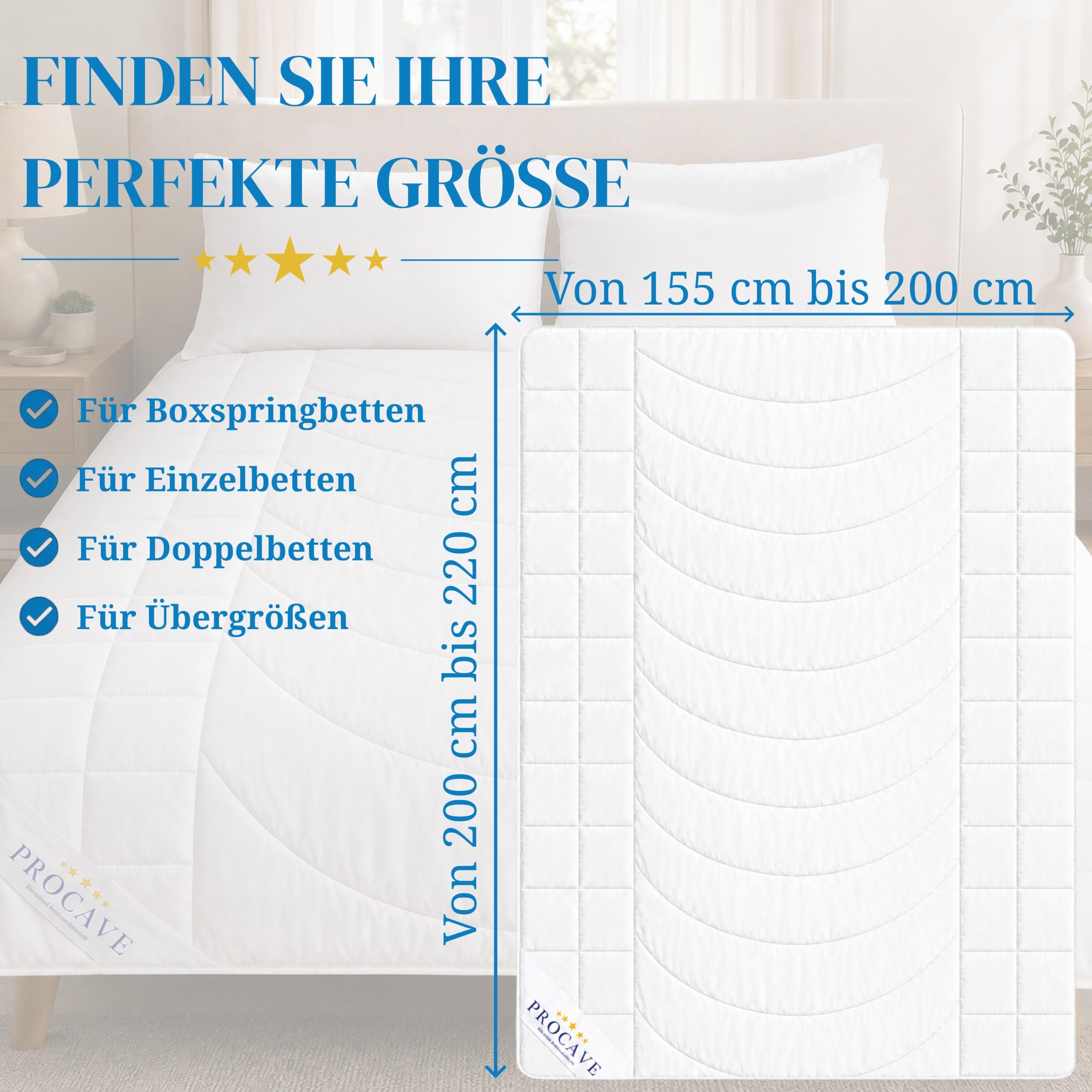 PROCAVE Edredón de Calidad de Camello Exquisito para el Verano, 200 x 200 cm, Ligero edredón de Verano, Manta de Pelo de Camello, Transpirable y Regula el Calor, 100% Fabricado en Alemania