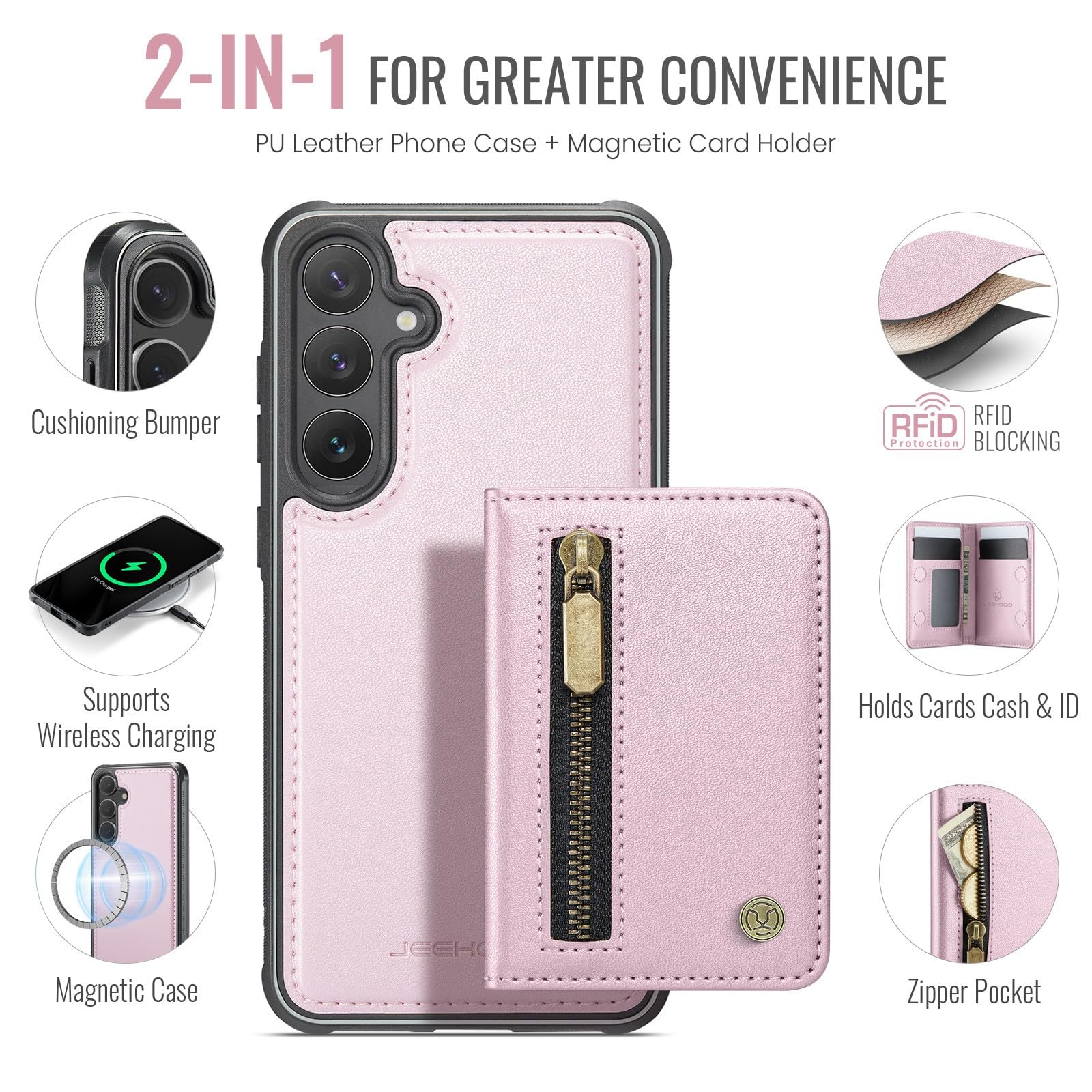 Generic Étui compatible avec Samsung Galaxy S23 FE (couleur : bleu) Étui à rabat en cuir avec fermeture éclair arrière magnétique en silicone