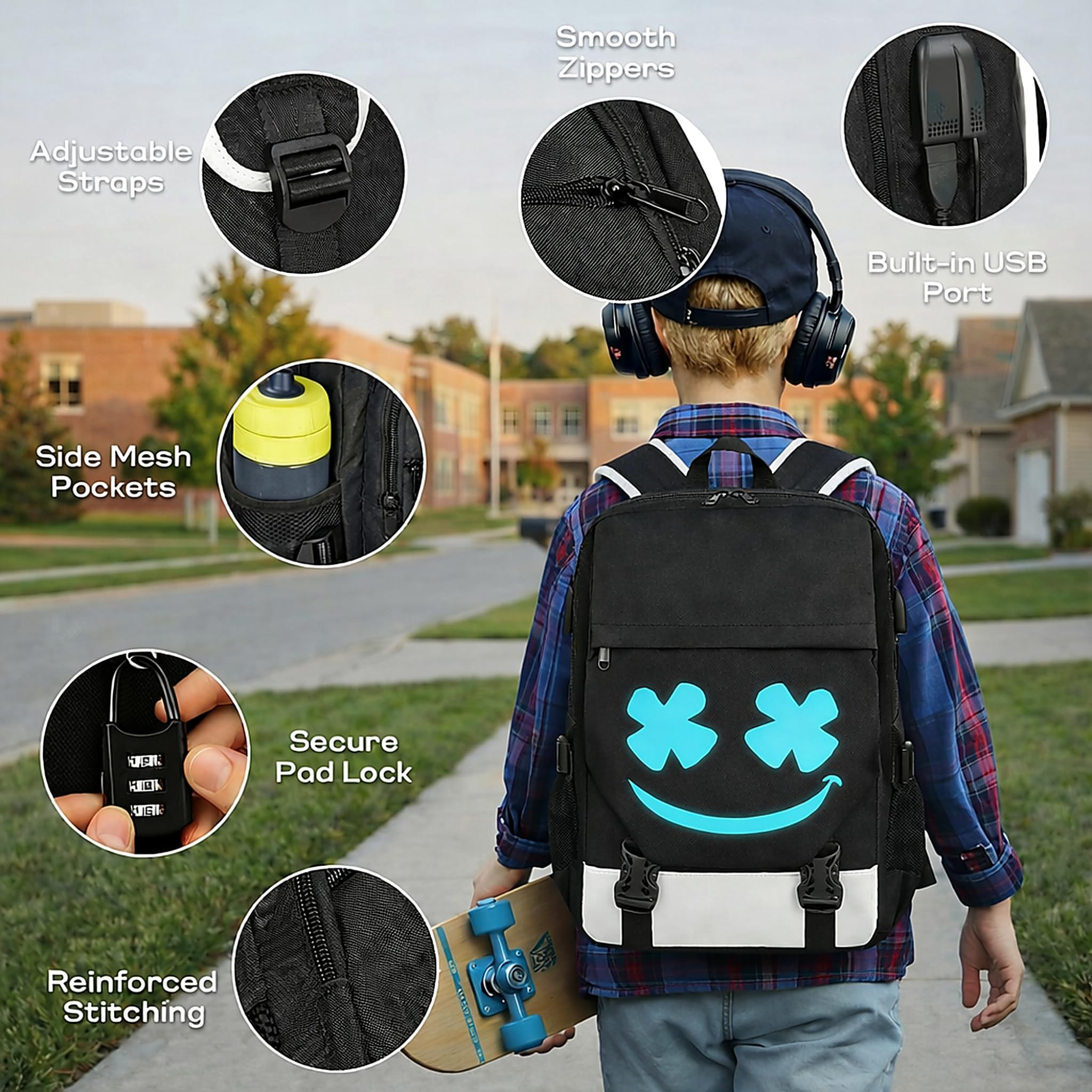 Zaino per la scuola 3 in 1, per ragazzi e ragazze, per la scuola, per ragazzi, per la scuola, riflettente, grande, impermeabile, set di borse a tracolla, astuccio e borsa a tracolla