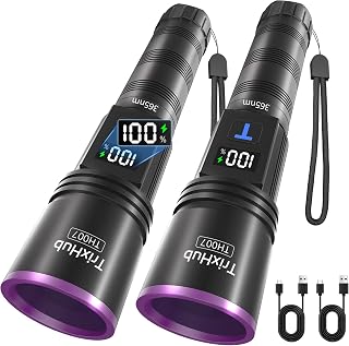 TrixHub 365nm Black Light UV Flashlight Rechargeable 2Pack with LCD Display