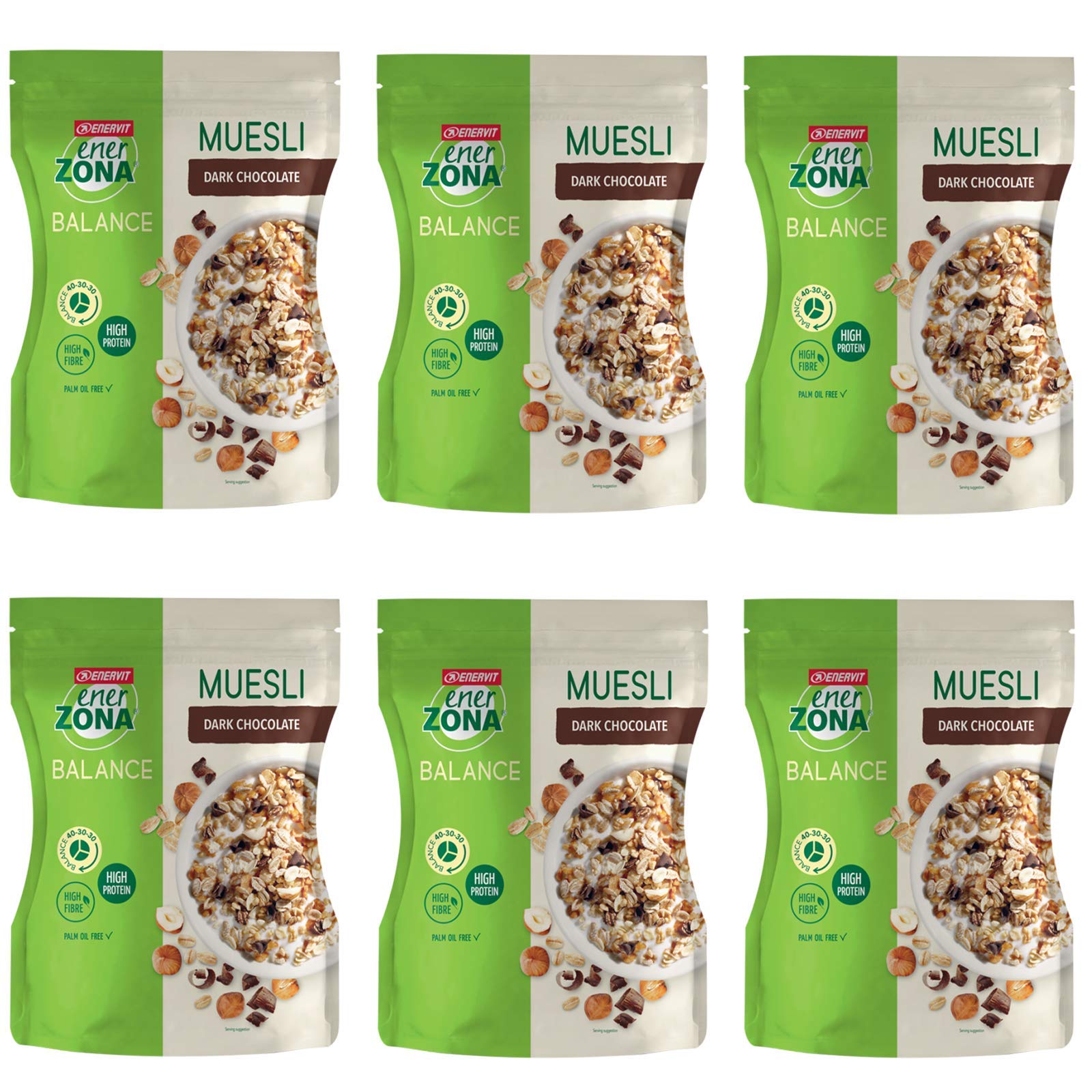 Enervit, Muesli Dark Chocolate, Sacchetto da 230 Grammi, Cereali per una Colazione Proteica, con Cioccolato e Granella di Nocciola, Granola con Proteine della Soia, Bilanciati 40-30-30