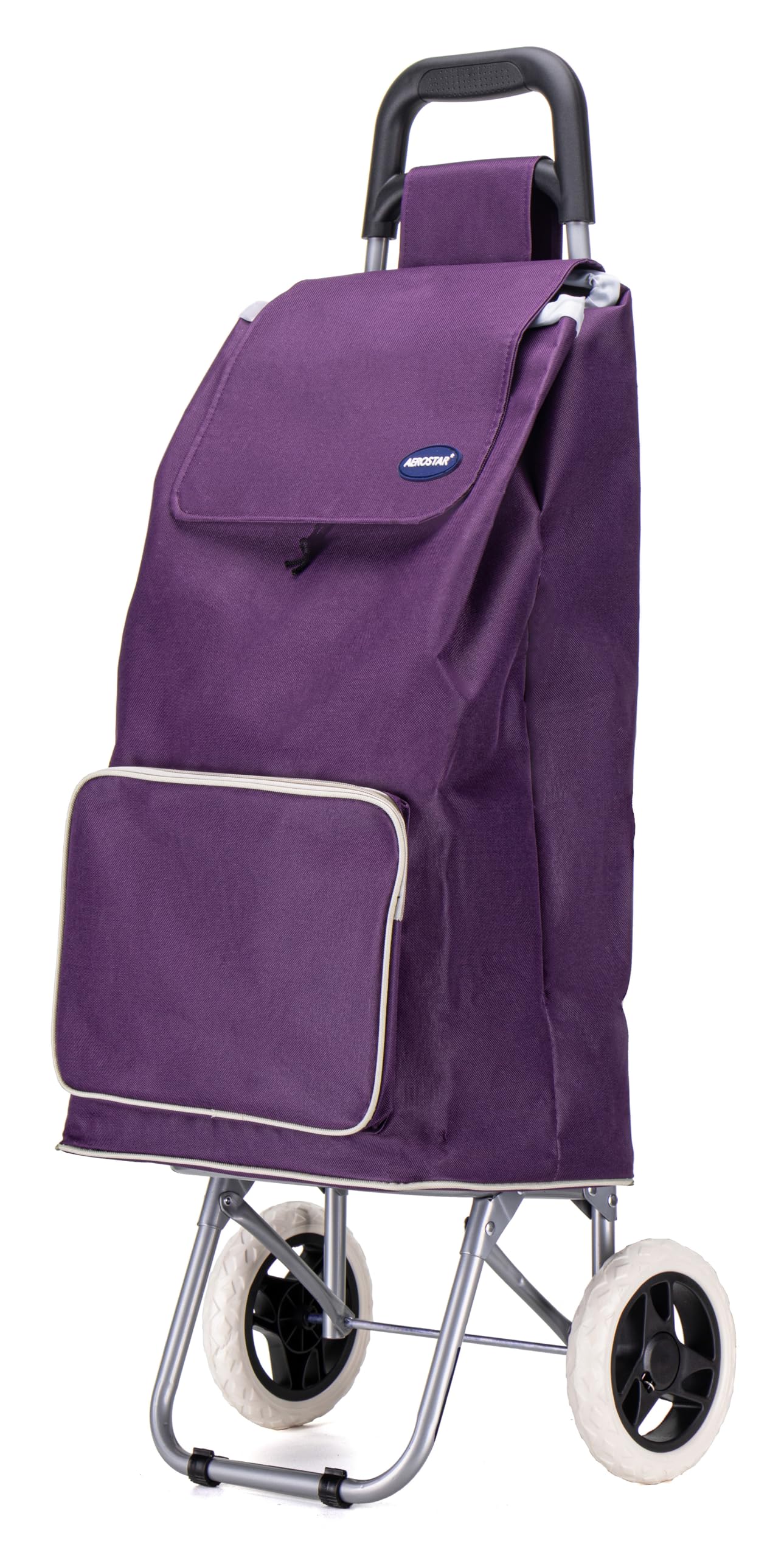 Lightweight Aluminium Shopping Trolley on Wheels - 59L Capacity, Durable, Easy to Maneuver & Fold for Convenient Storage – Ideal for Groceries, Laundry, and Errands (Purple)