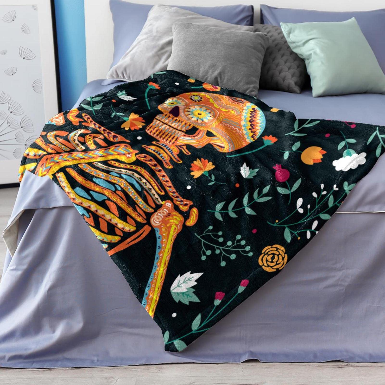 Coperta in pile per divano, divano o letto, accogliente e morbida coperta Day of the Dead Design