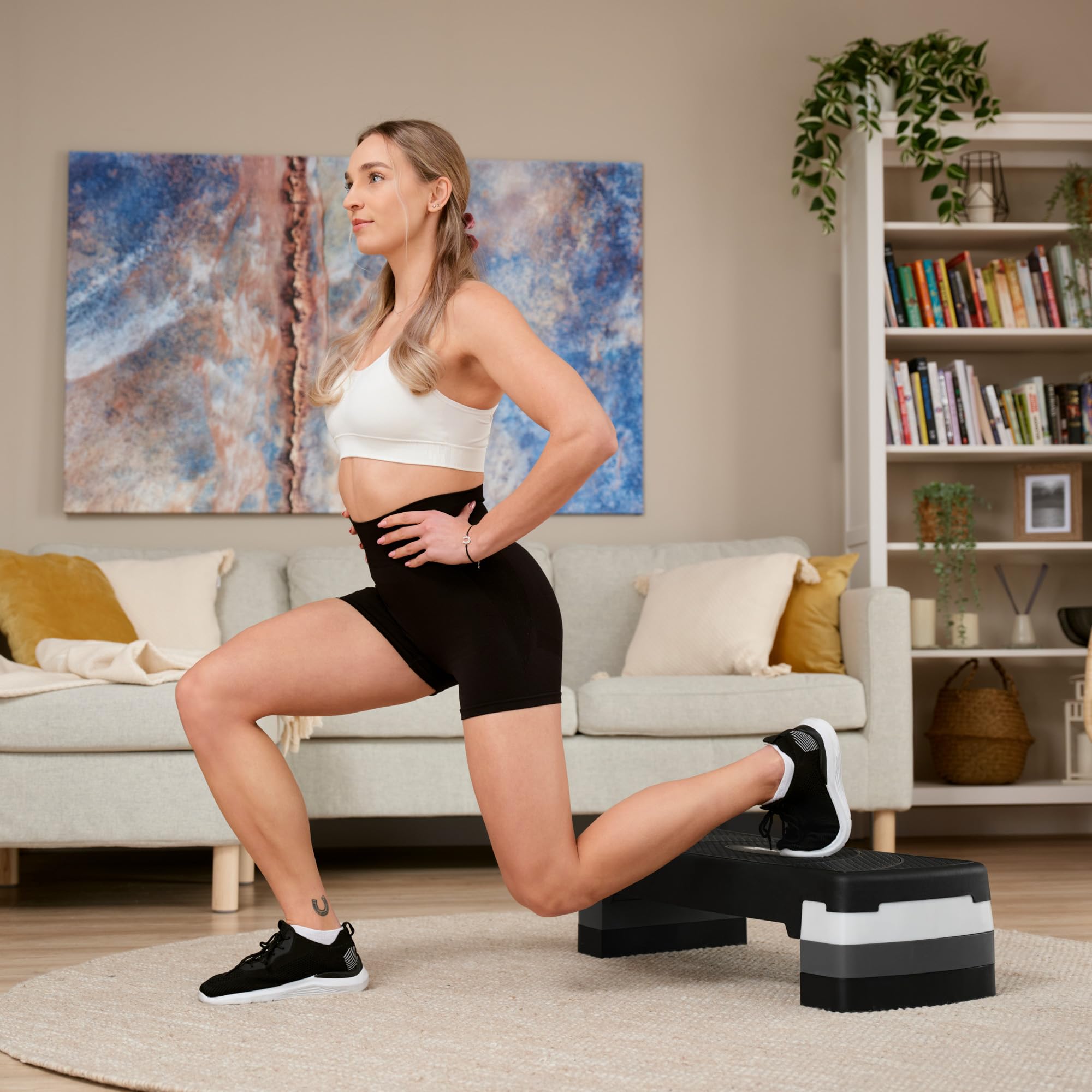 Hop-Sport Steppbrett HS-PP033AS für Zuhause - höhenverstellbarer Aerobic Stepper Fitness mit 3 Stufen & Anti-Rutsch-Oberfläche, Step bis 350KG belastbar