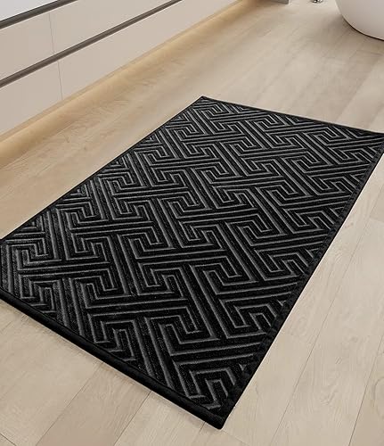 YIHOUSE Alfombras de baño de 24 x 17 pulgadas, ultrafinas y antideslizantes, de secado rápido, absorbentes, para suelo de baño (negro, 24 x 17