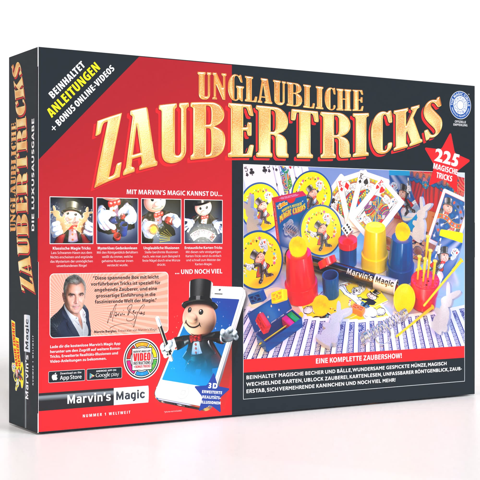 Marvin's Magic - Kinderzauberset - 225 verblüffende Zaubertricks für Kinder - Zaubern leicht gemacht - Inklusive mystischer Zauberkarten, Kanister zum Gedankenlesen, Zaubertheater, Zauberstab + mehr
