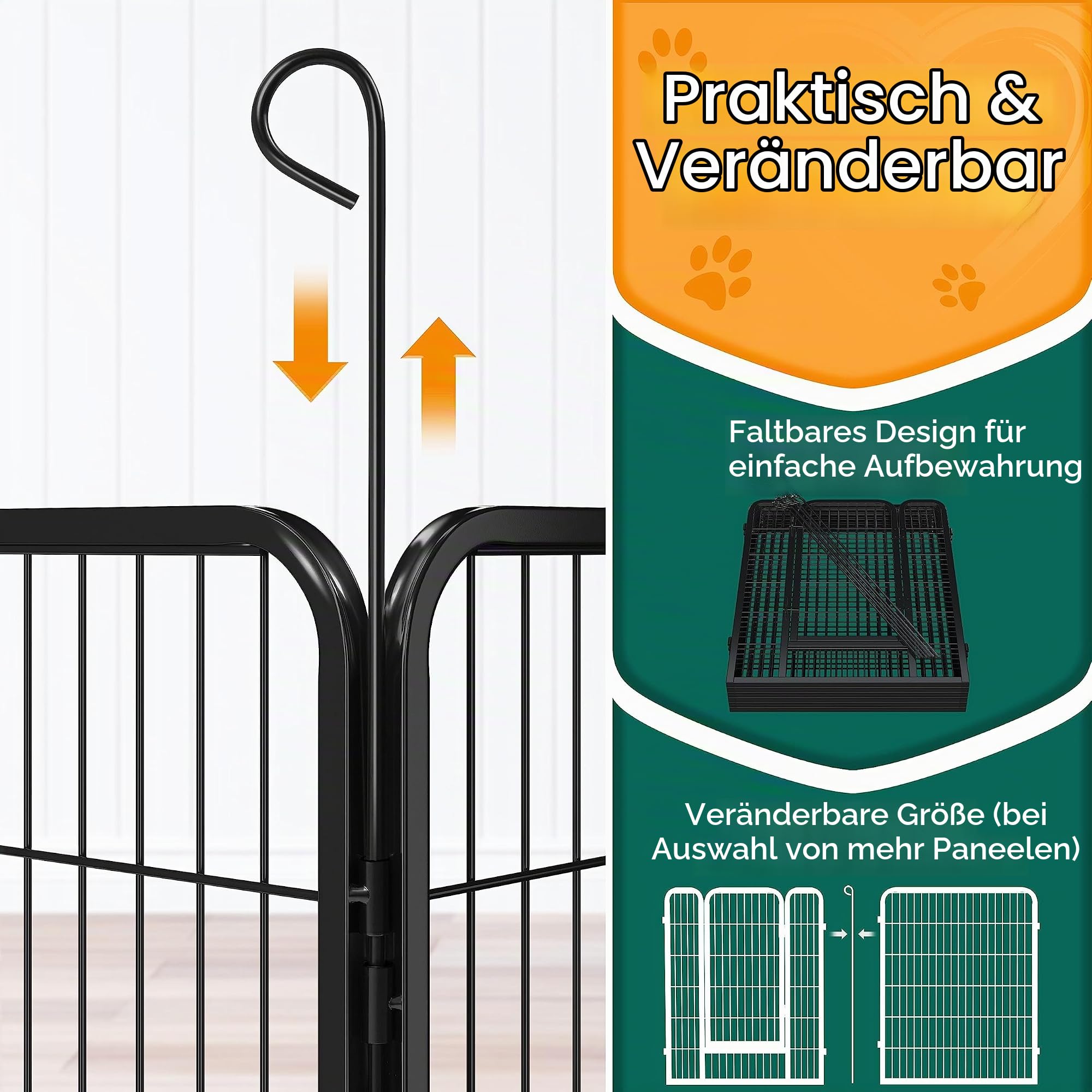 Yaheetech Welpenauslauf 100cm hoch, 6-teilige Hundelaufstall mit Tür, Automatische Verriegelung, Tierlaufstall für Hunde, Hasen & Kleintiere, Aufbau werkzeugfrei