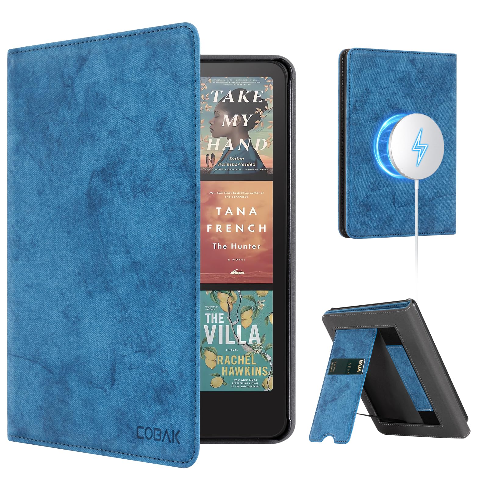 CoBak Stand Case for 7" Kindle Paperwhite 12th Gen 2024 and Kindle Colorsoft with Hand Strap - Compatible with iPhone MagSafe, for Samsung/Belkin/Anker Wireless Charging Pads, Durable, Auto Sleep Wake