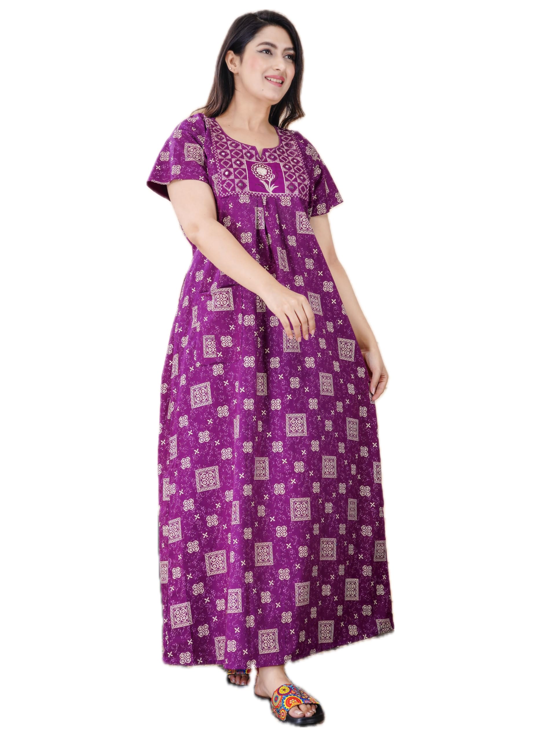 Maya printCotton Embroidery Nighty for Womens/Girls Regular Nighty Rajasthani Nighty Gown Jaipuri Nighty Jaipuri Gown Maxi Gown