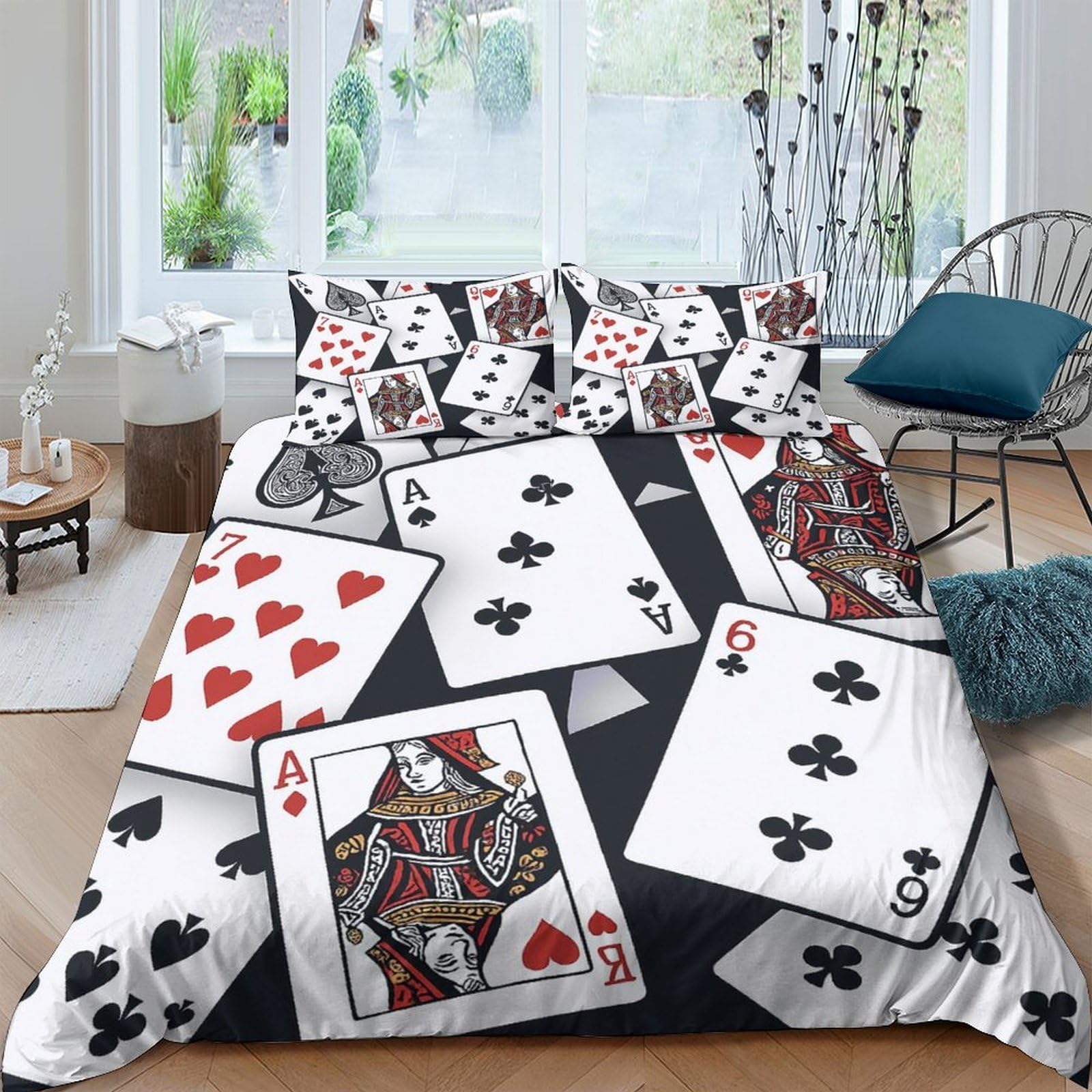 Ctjqhvkz Style-5 3D Printed Playing Cards Fitted Sheet Microfiber Soft Breathable Poker Bed Cover For Bedroom Dorm Mattress Protection Decor Single（135X200cm）