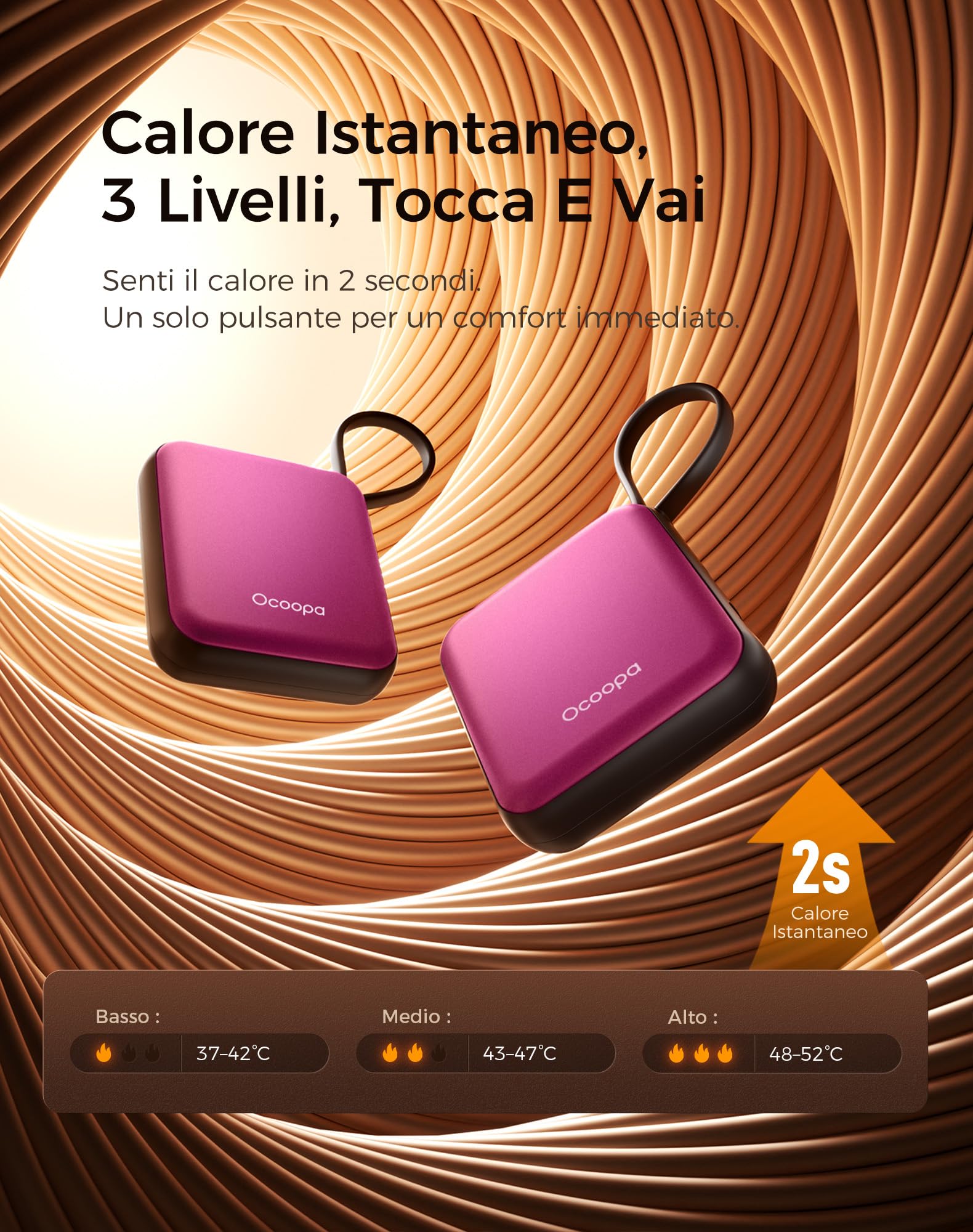 OCOOPA Scaldamani Elettrico 2 Pezzi, Portatile Scalda Mani USB Ricaricabile 4000mAh, 3 Livelli fino a 52°C, Utile Regalo di Natale, Ideale per Sci Invernale, Viaggi e Attività all’Aria Aperta,UT5 Nano