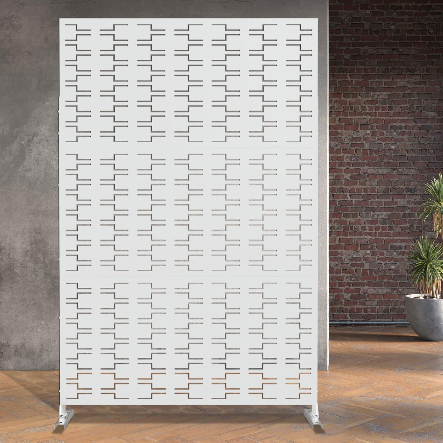 Elevens Free Decorative Privacy Screen with Stand, Outdoor Decor Privacy Fence Screen Metal Fence Panels, Outdoor Divider for Garden Patio Backyard, White-Brick (A-GE04009)