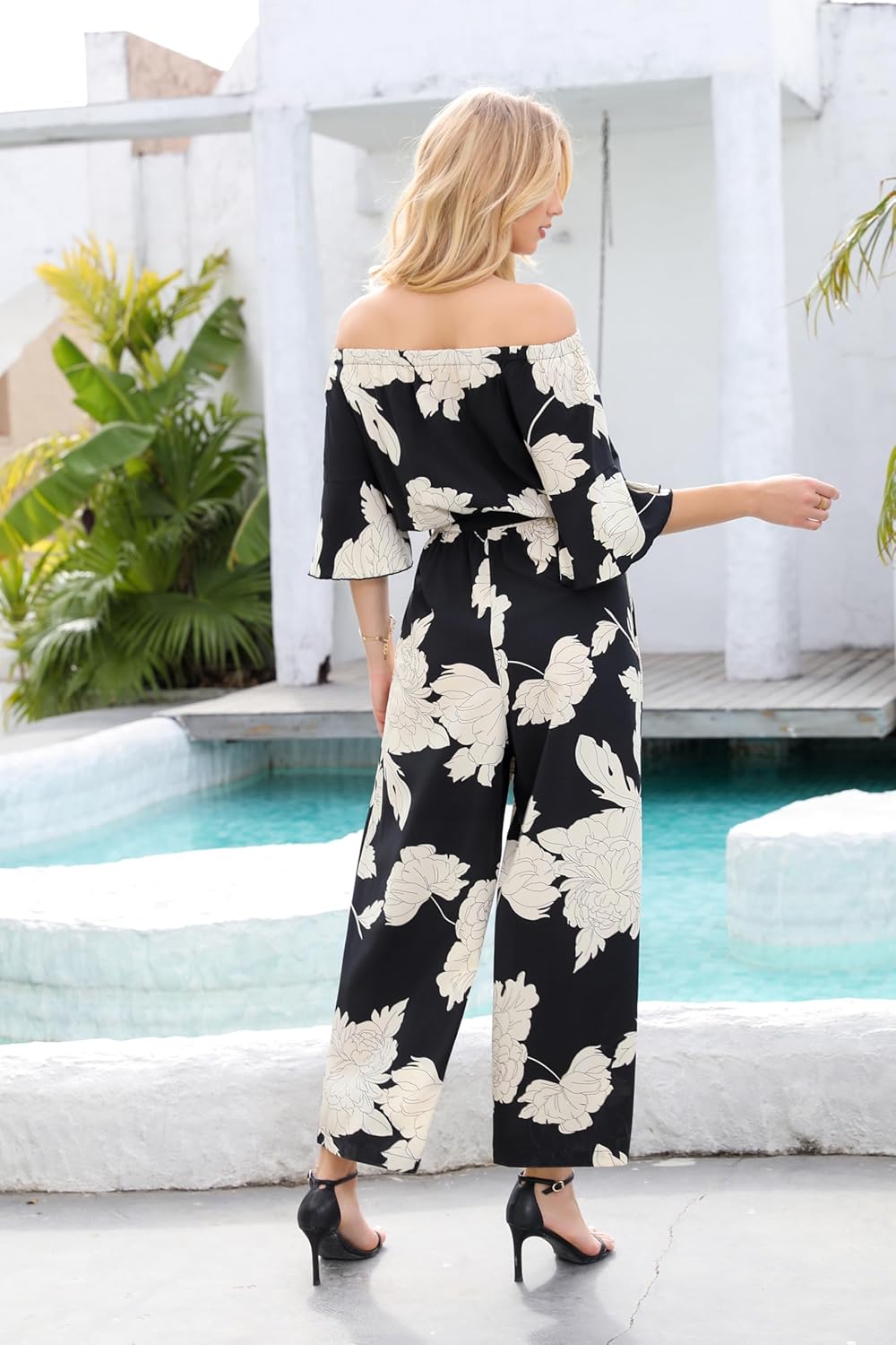 Love Welove Fashion Jumpsuits for Women Dressy Casual – Floral Spring Off Shoulder Wide Leg One Piece Romper Outfit - Image 5