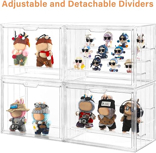 Miniatura 4 de Estuche de exhibición de acrílico, caja transparente con 3 divisores ajustables, estante de exhibición de figuras con puerta magnética, caja de