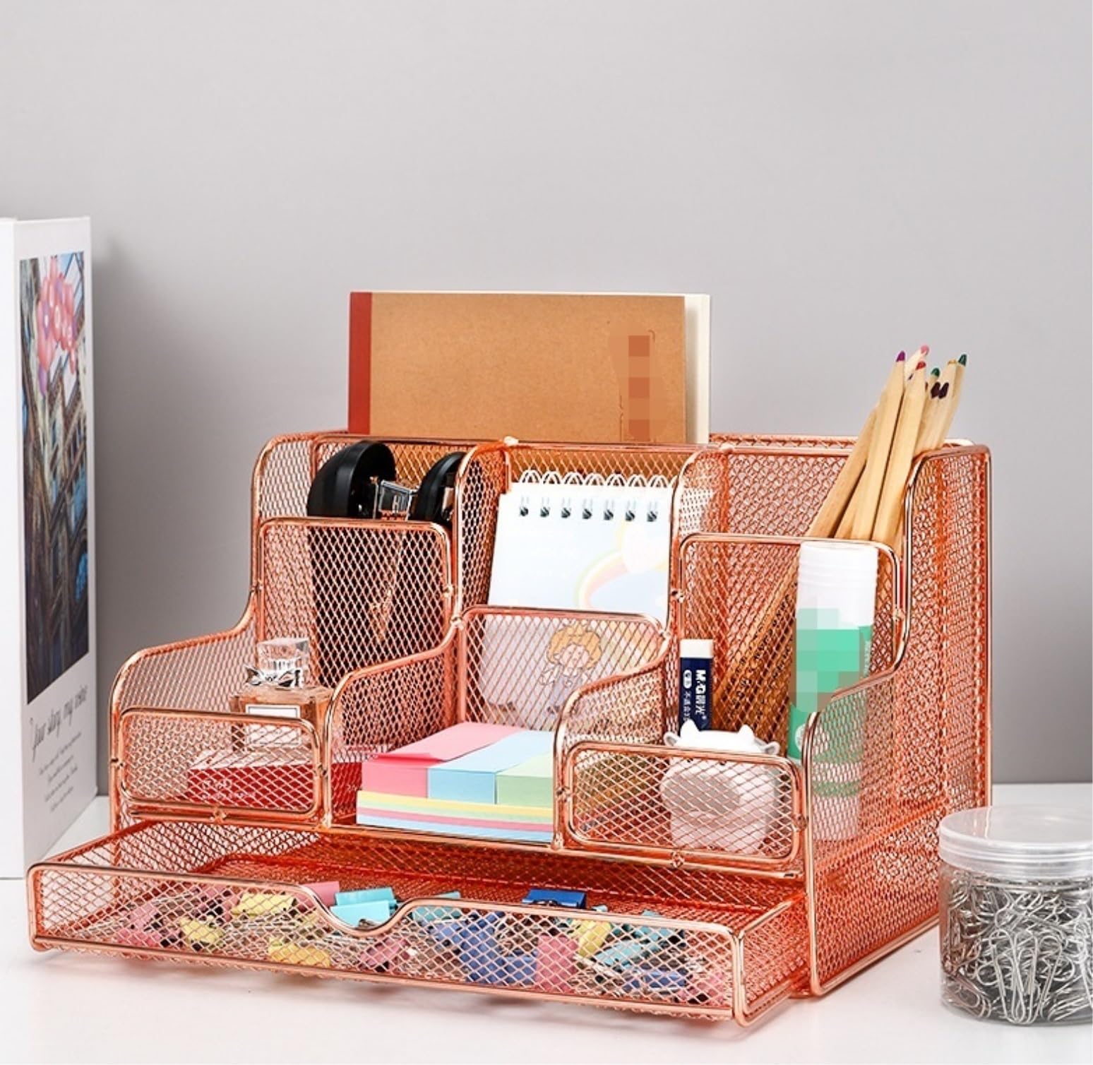 Schreibtisch-Organizer, Schreibtisch-Organizer mit Schublade, Arbeitsbereich-Organizer, Schreibtisch-Aufbewahrung für Bürobedarf, Schreibtisch-Organizer für Sammlungen (Farbe: Schwarz, Größe: 26 x 1