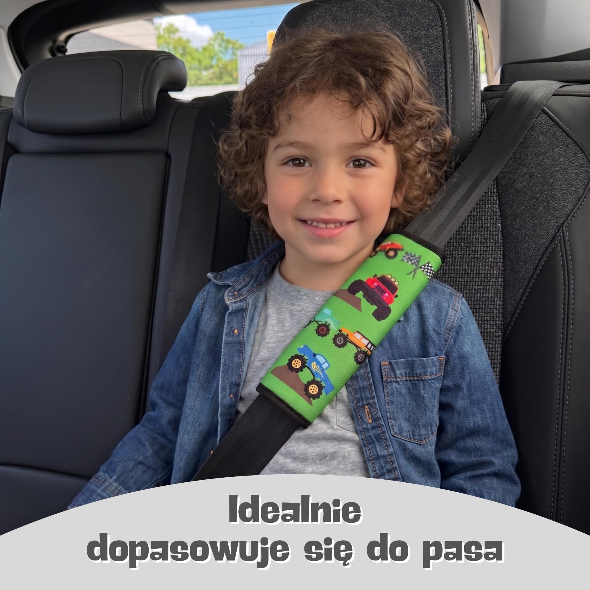 2x HECKBO Ochraniacze na pasy bezpieczeństwa z motywem Monster Truck - ochraniacze na pasy dla dzieci i niemowląt - idealne na każdy pas bezpieczeństwa samochód fotelik dziecięcy rower przyczepa samolot