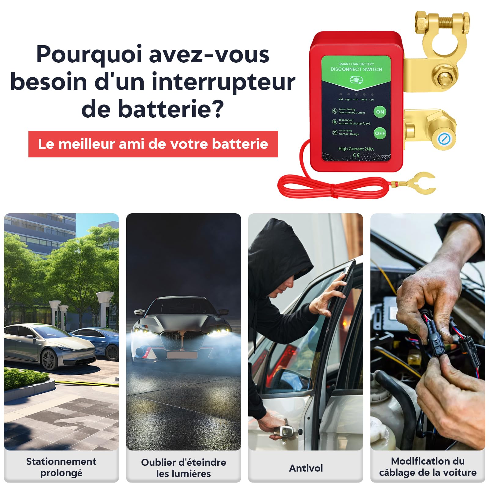 Coupe Batterie Télécommandé, 240 A pour Voiture 12V et Camping-Car | Arrêt à distance, arrêt basse tension 11,8V, 2 télécommandes, système 12 V, Protection batterie, voiture, bateau, camion, ATV