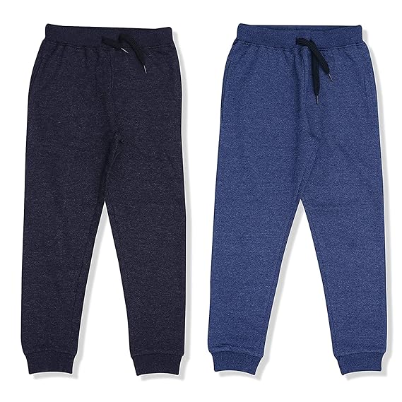 DUSCHO Boys Cotton Regular Fit Track Pants Lowers Pull on Jogger Kids Combo (Pack of 2) Darkgrey&Blue - 6-7 Years