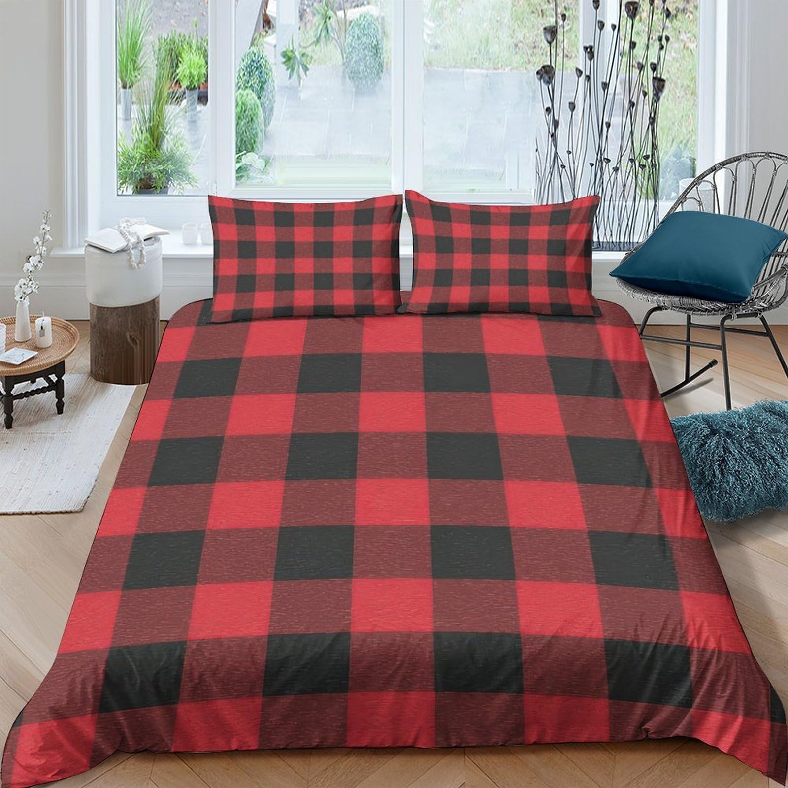 Ctjqhvkz Style-8 3D Printed Red Black Plaid Fitted Sheet Microfiber Soft Breathable Checkered Bed Cover For Bedroom Guestroom Mattress Decor Single（135X200cm）