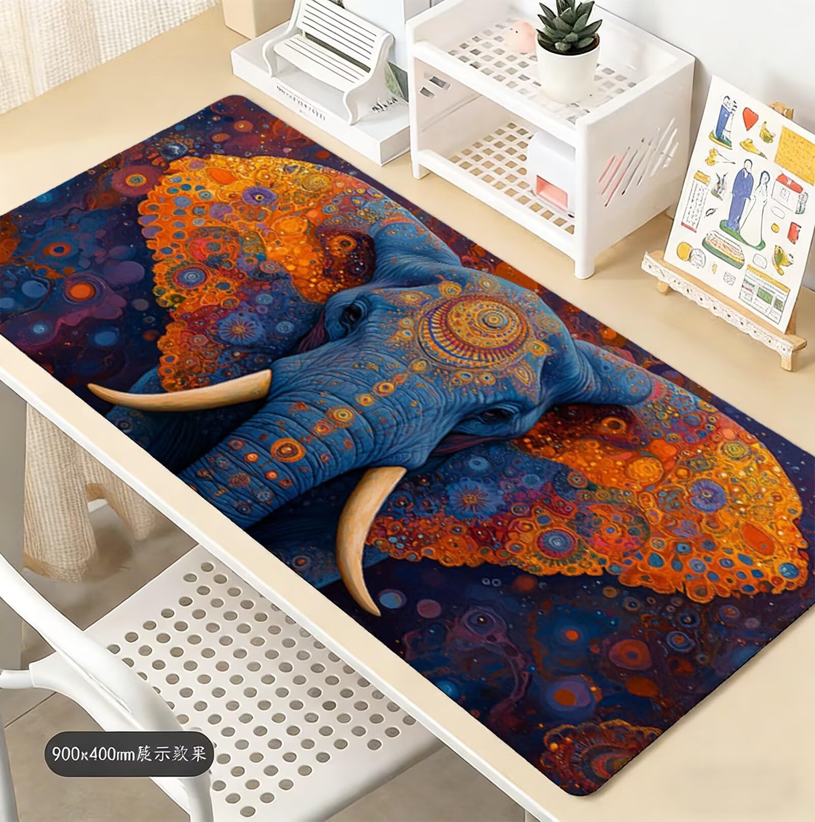 Gamingowa podkładka pod mysz XXL, 1000 x 500 x 3 mm, słoń, duża podkładka na biurko z antypoślizgową gumową podstawą, ze szwami na krawędziach, wodoodporna, antypoślizgowa podkładka pod mysz