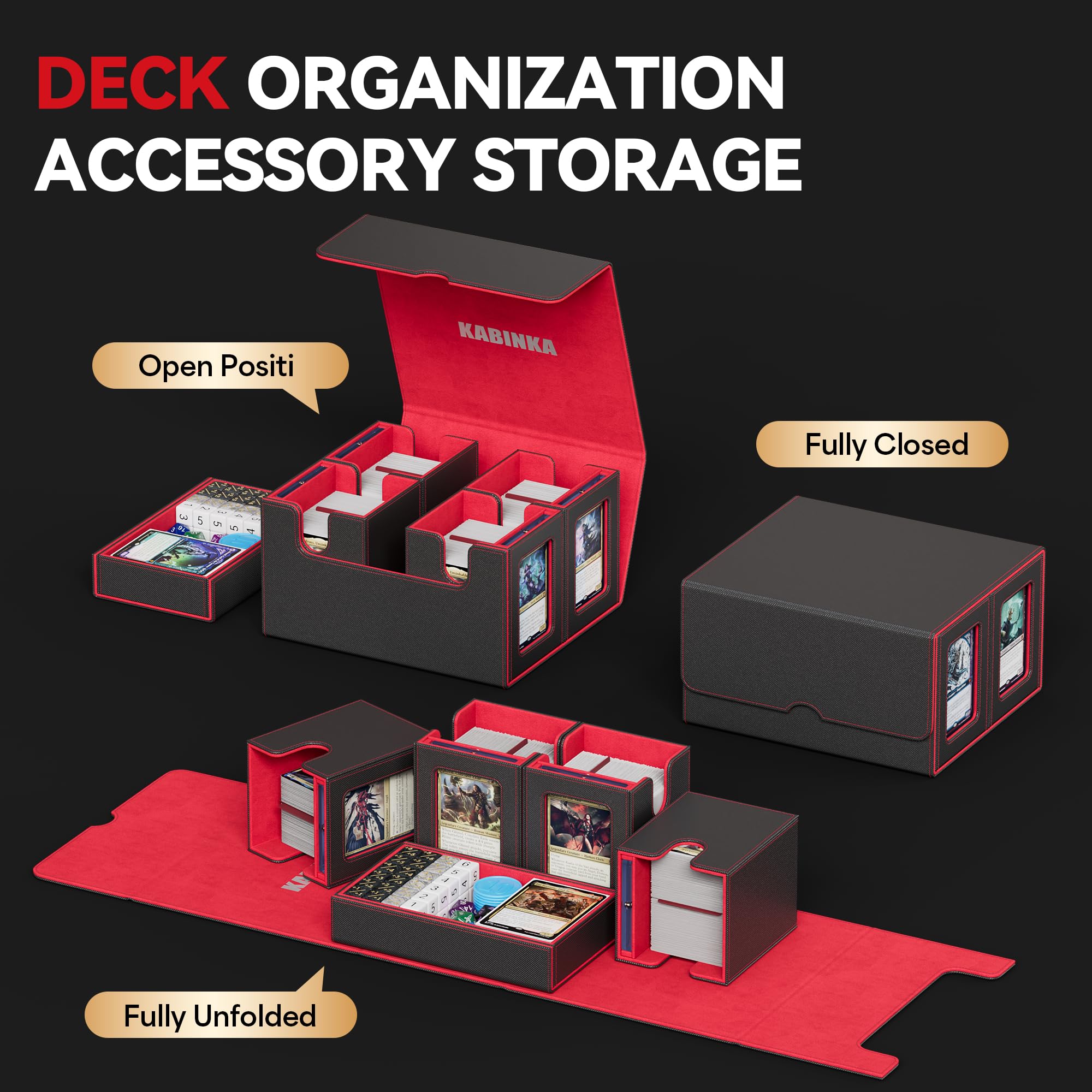 Scatola porta mazzi per MTG con display Commander, scatola per carte 5 in 1 adatta a oltre 400 carte con doppio sleeve, custodia rimovibile per TCG/carte sportive con vassoio per dadi, 4 porta carte
