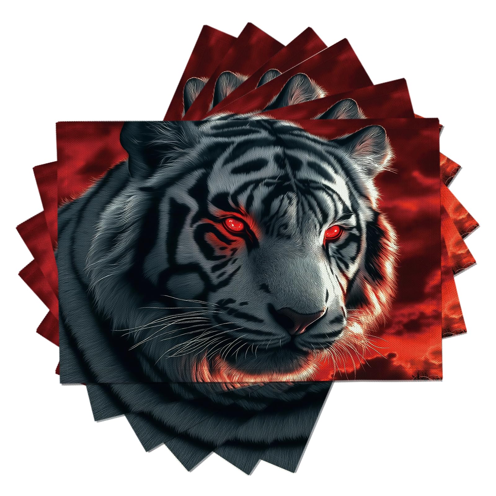 Set di 8 Tovagliette Americane Lavabili Cotone Lino Arte fantasy - Tovaglietta Americana Stoffa Resistenti al Calore Durevole Tigre bianca- per Colazione Pranzo