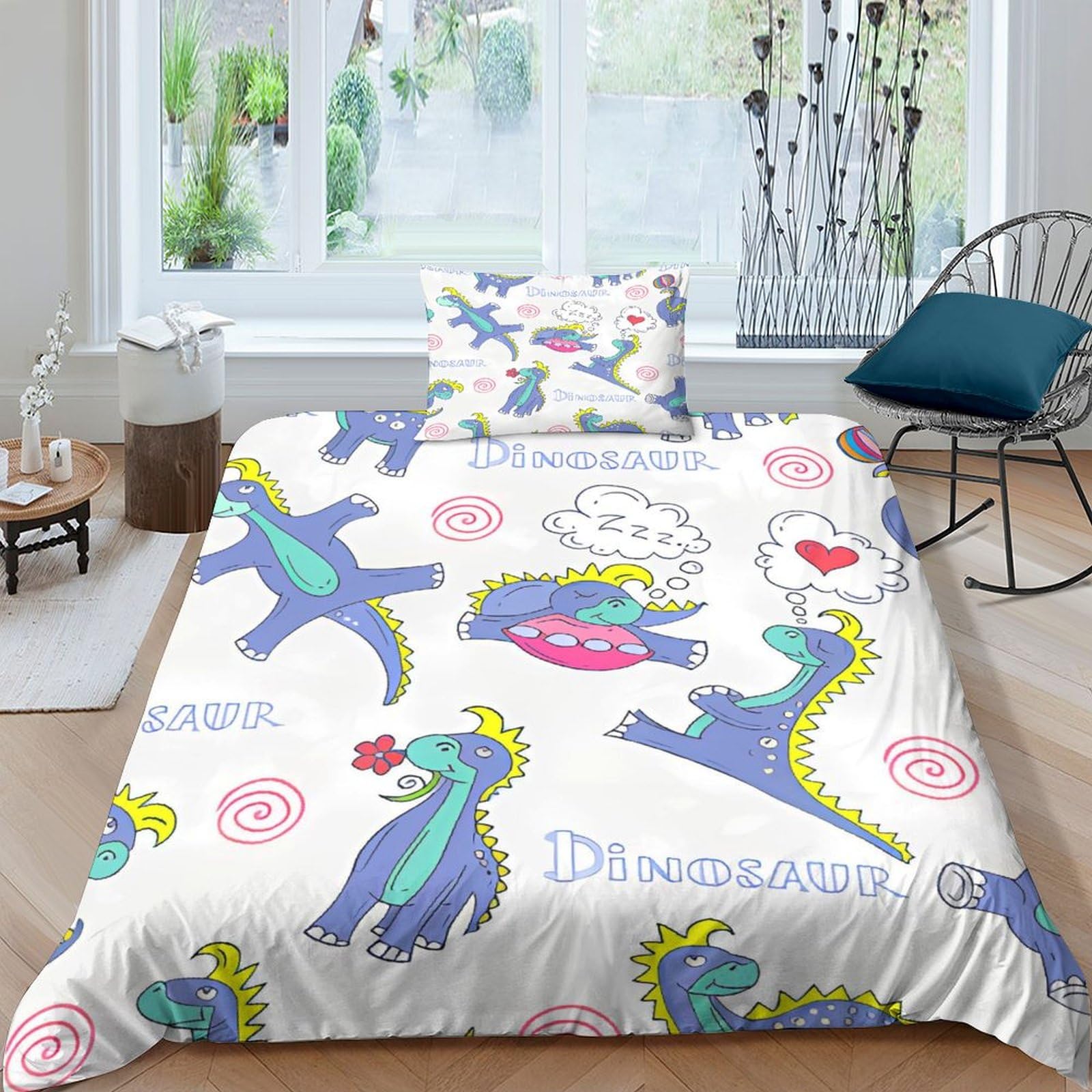 Housse de couette Tyrannosaure Rex 135x200 cm avec taies en microfibre