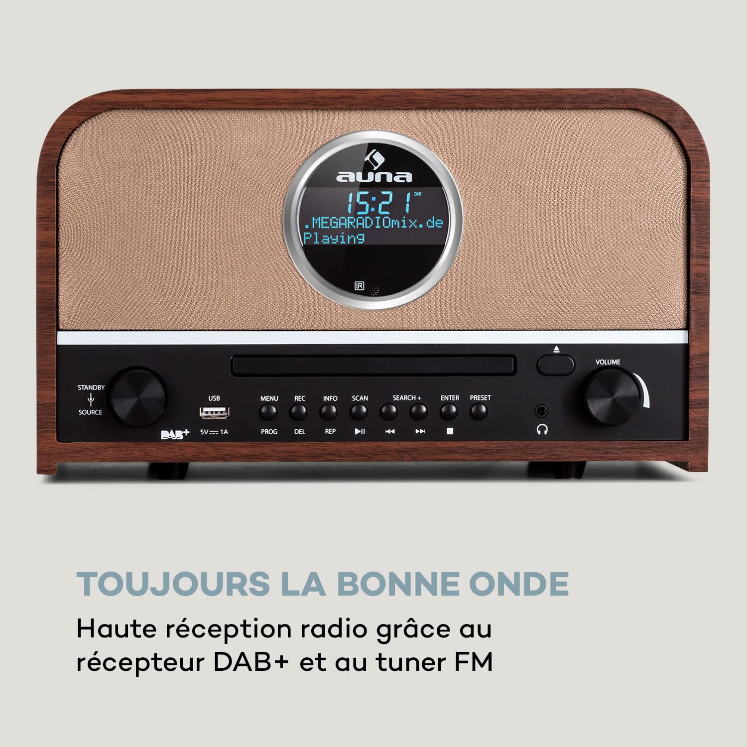 Auna Radio Dab et Lecteur CD Portable, Poste Radio FM/Dab/Dab+ avec Bluetooth + AUX, Chaine HiFi Système Stéréo Alimentée au Secteur, Ecran LCD, Télécommande, Radio Numérique, MP3, Streaming