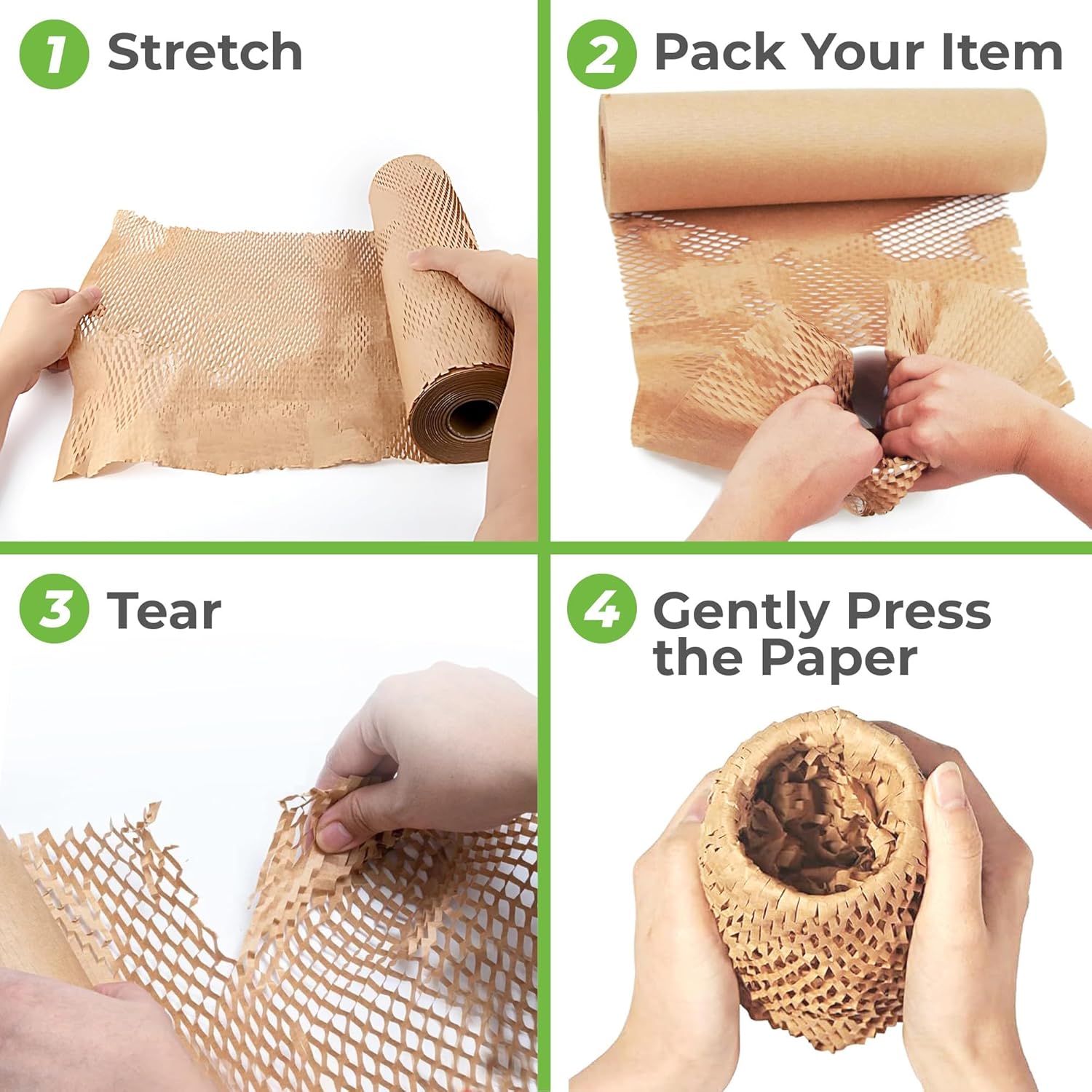 HexcelPack HexcelWrap Mini - Honeycomb Packing Paper, Eco-Friendly, Sustainable Paper Bubble Wrap for Shipping & Moving, Cushioned Packing Material in Easy Self-Dispenser Box - White, 12" x 300'