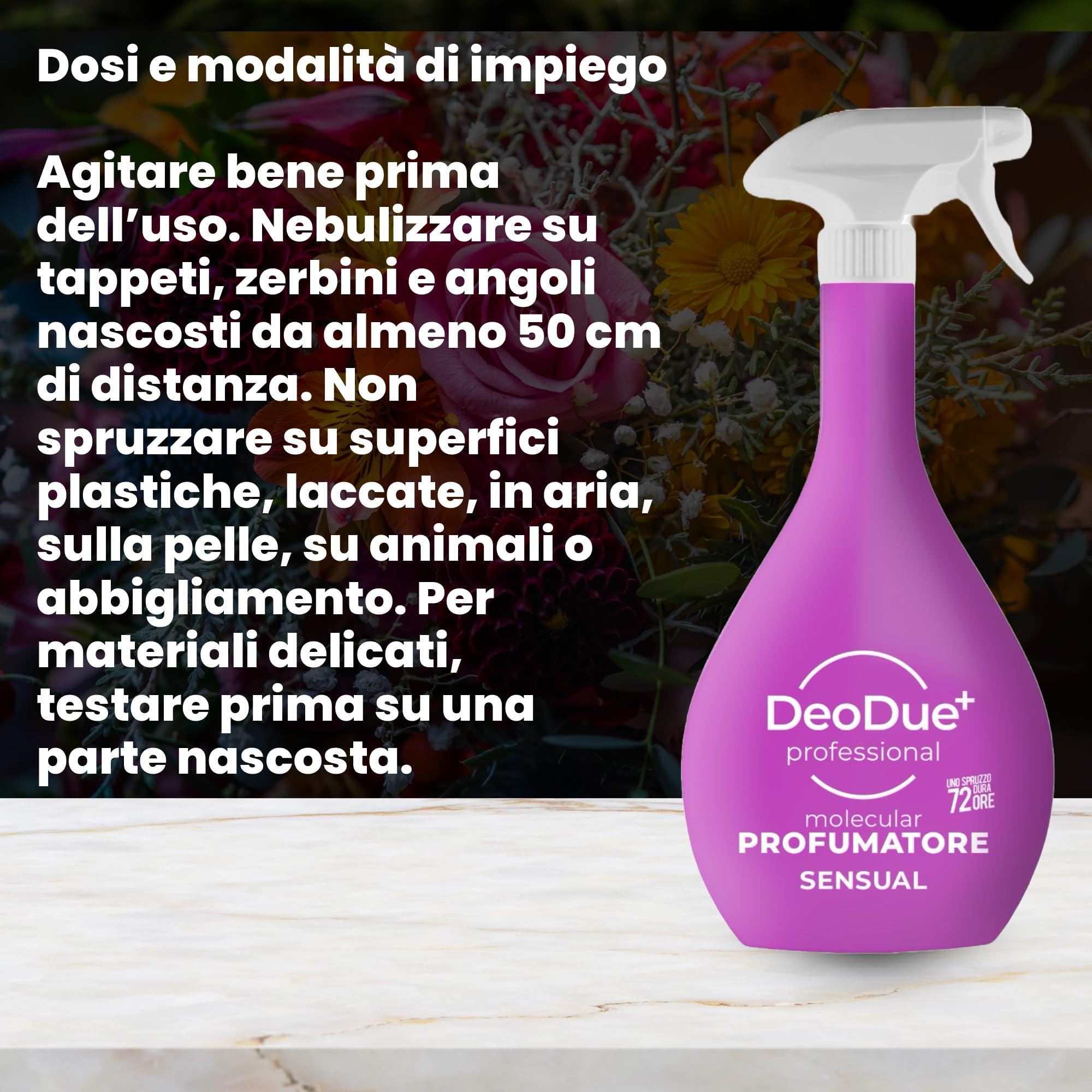 DeoDue+ Professional SENSUAL 6 x 600 ml - Dwufazowy odświeżacz powietrza, każdy spray utrzymuje się do 72 godzin i neutralizuje nieprzyjemne zapachy - nuta kwiatowa i owocowa