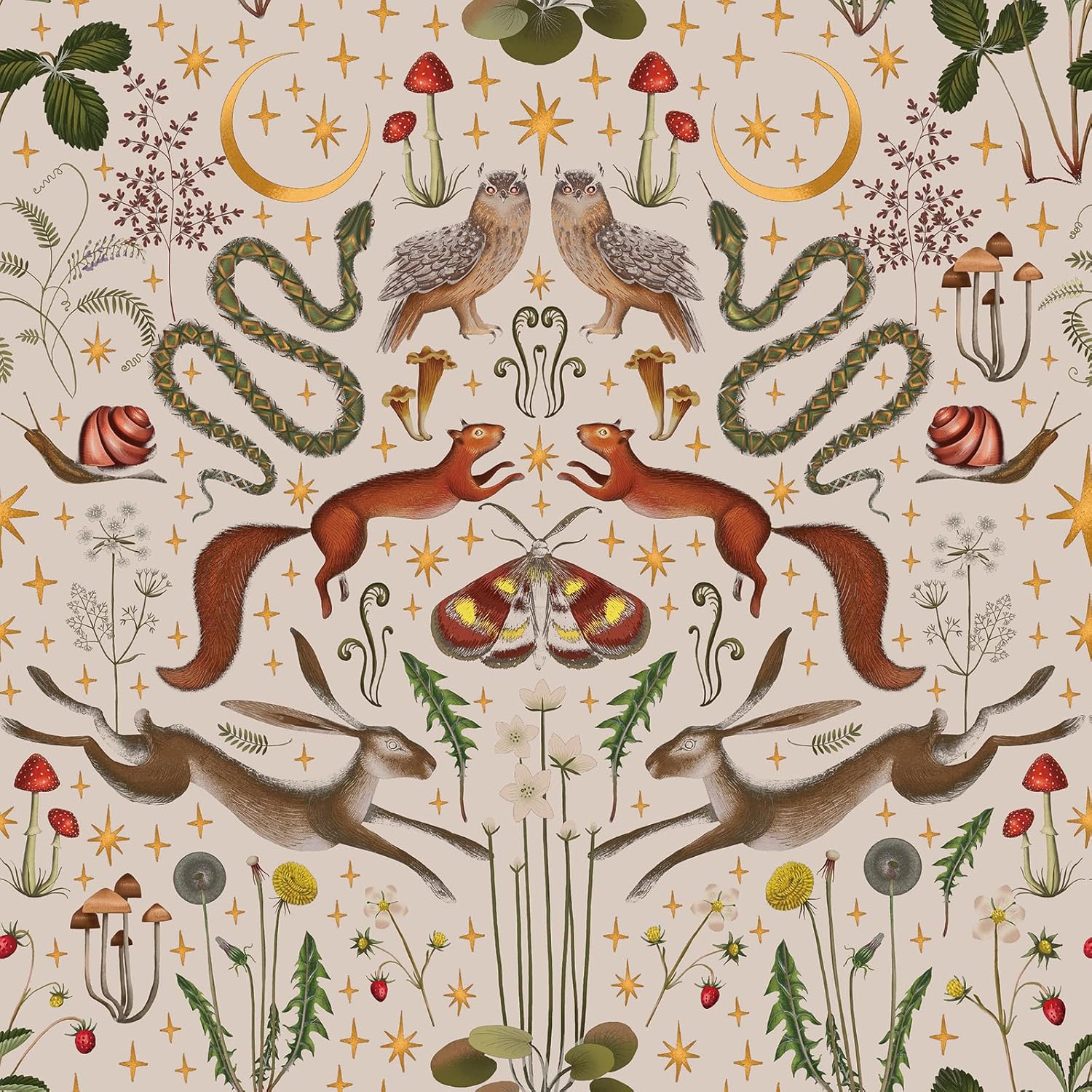 FunStick Dusty Pink Fairy Forest Wallpaper Peel and Stick Vintage Woodland Animal Wallpaper for Bedroom Nursery Removable Mushroom Wall Paper Mural Floral Contact Paper for Walls Cabinets 17.5"x118"